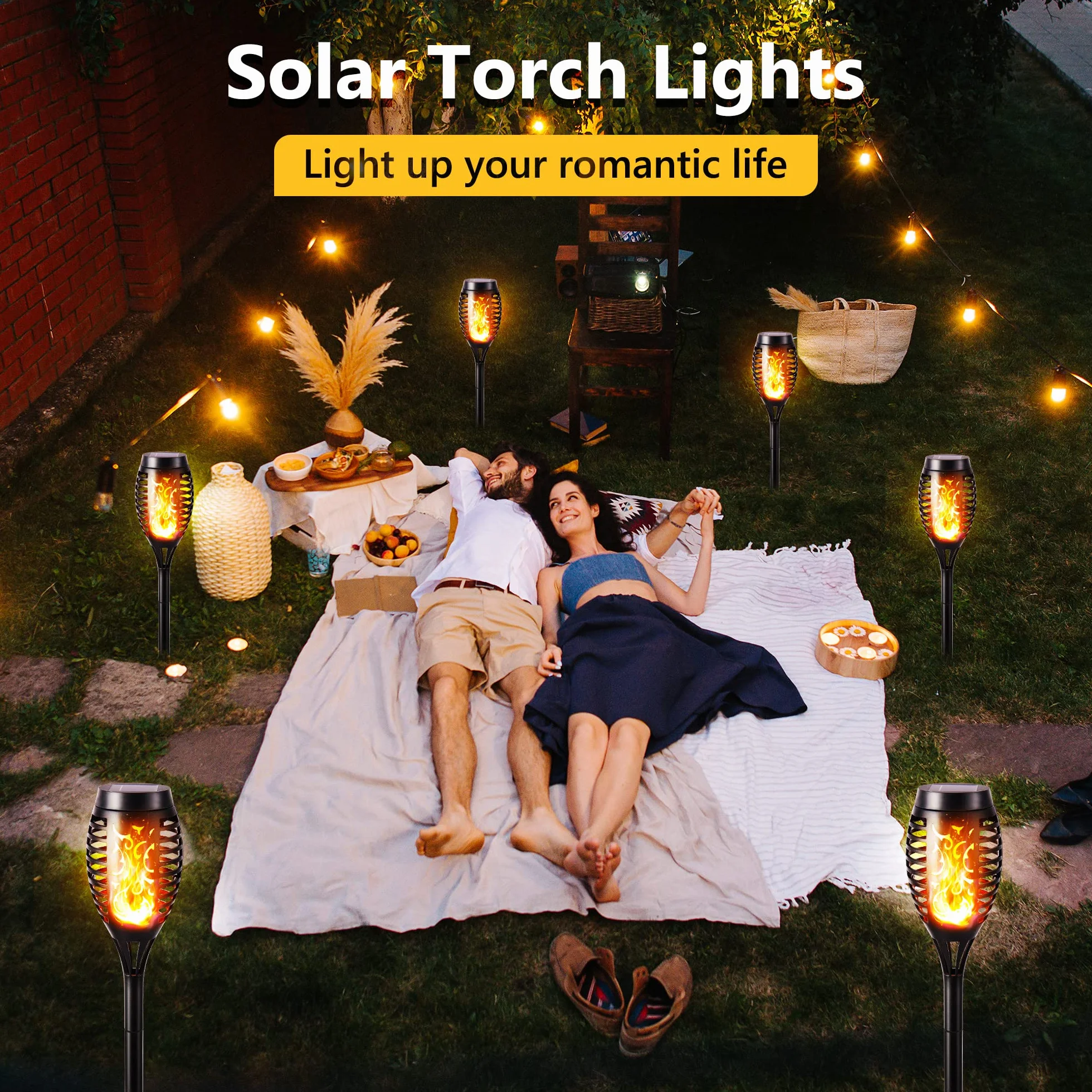 Geemoo Lumières Flamme Solaire Exterieure 6 Pack Etanche Lampe Torche Solaire