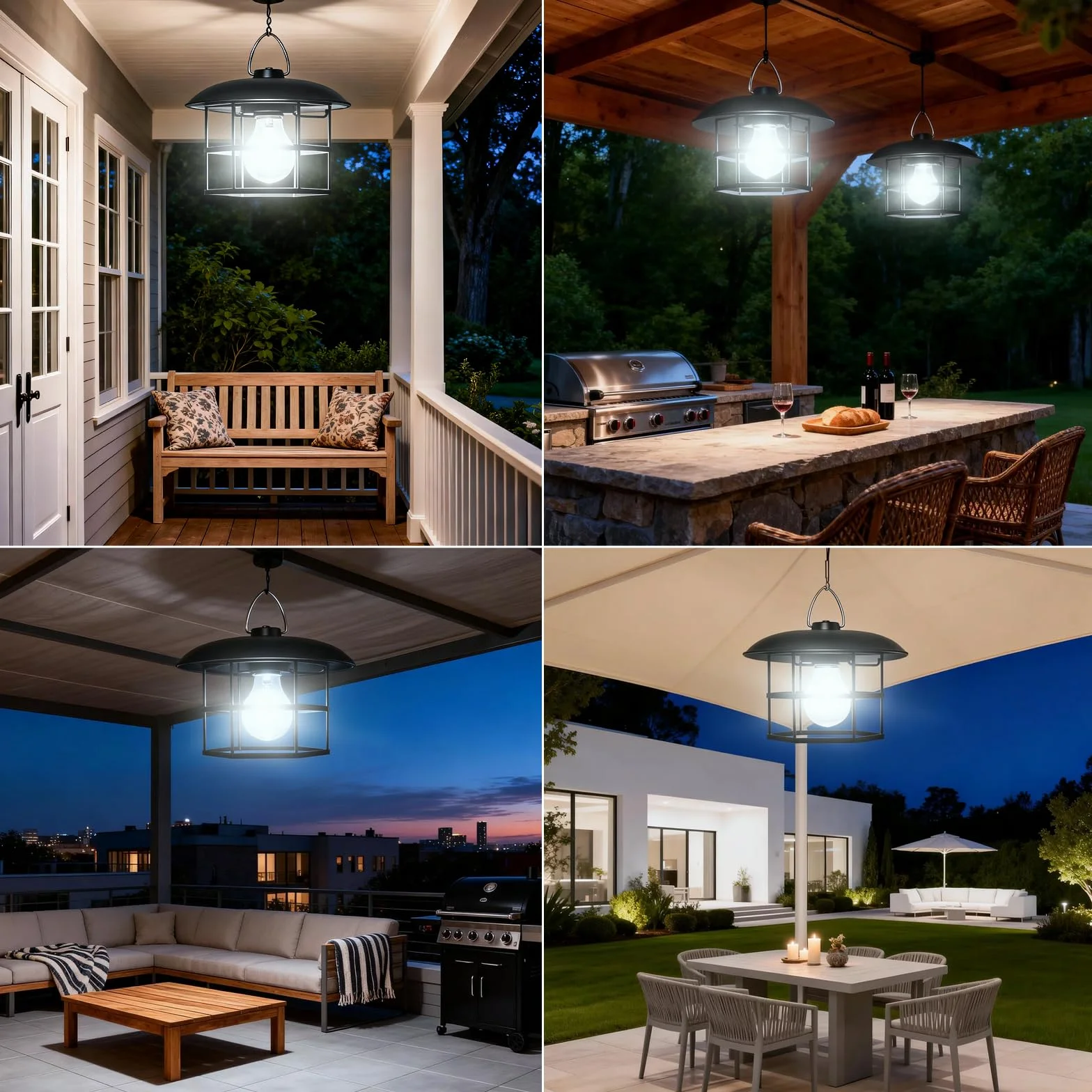 Lampe Solaire Extérieur 3000LM IP65 Lampe Suspendue Étanche pour Jardin Terrasse Balcon