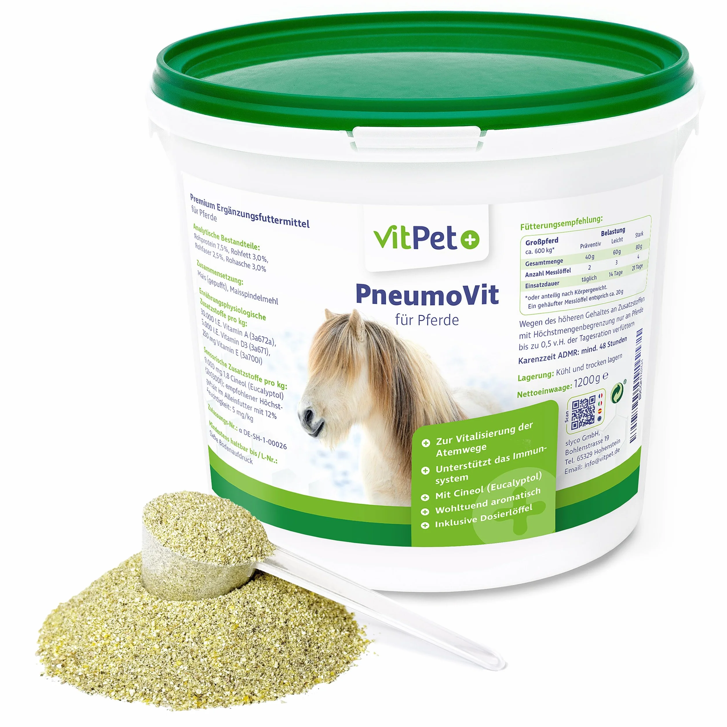 PneumoVit Cheval contre la toux 1,2 kg Eucalyptol Naturel Soutien respiratoire immunitaire Expectorant apaisant