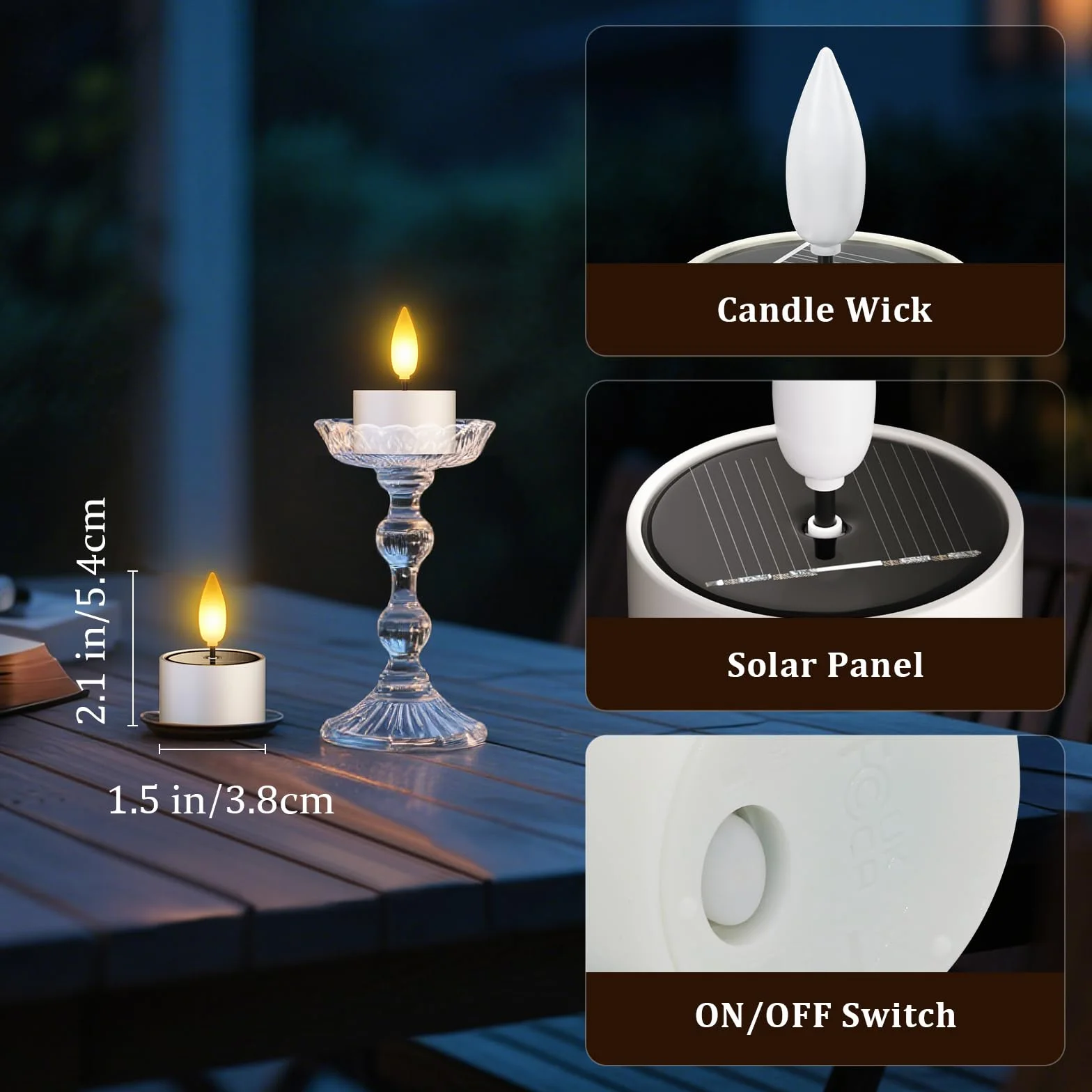 SoulBay Lot de 6 bougies chauffe-plat solaires LED étanches Dusk To Dawn rechargeables pour extérieur
