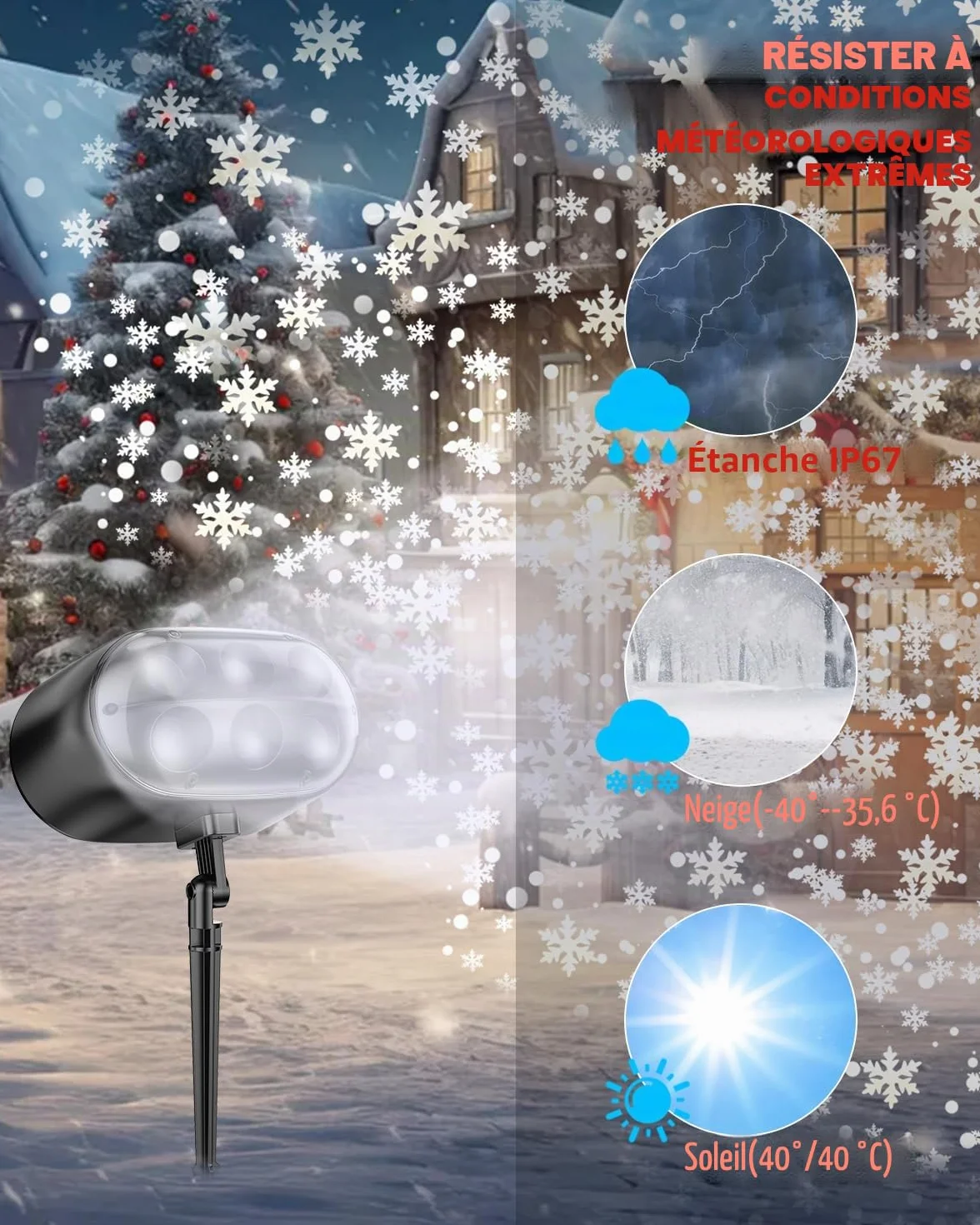 Projecteur de Noël extérieur LED IP65 avec télécommande, lumière de neige dynamique réglable