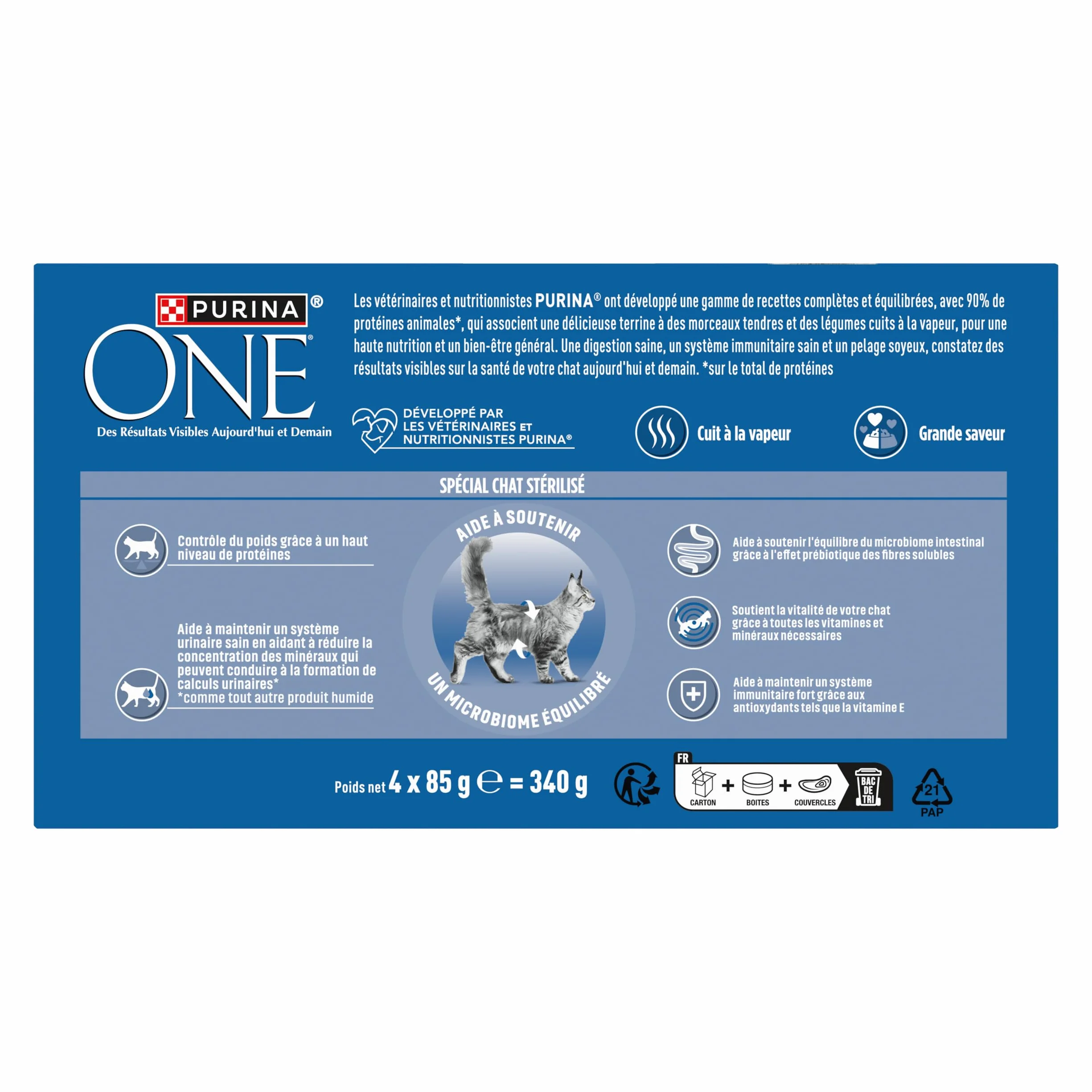 PURINA ONE Terrines Chat Stérilisé Saumon Cabillaud 4 x 85 g