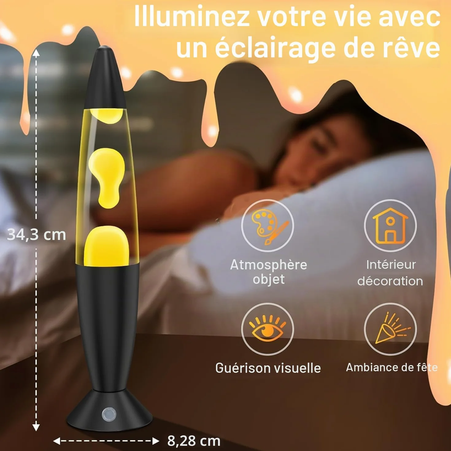 Lampe Multicolore Mouvement Liquide Cinétique Anti-Stress 13.5in LED Éco-Responsable avec Télécommande