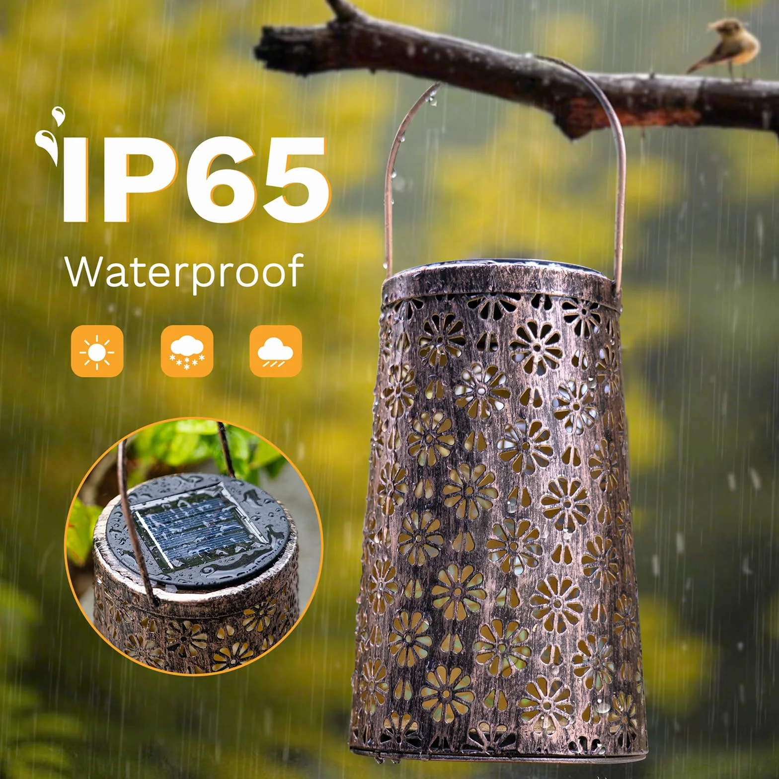 Lanterne Solaire Exterieur 2 Pcs Lampe Solaire Jardin Métal Suspendue Imperméable Patio Balcon
