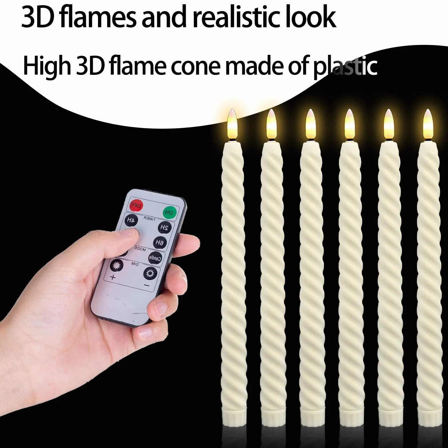 Lot de 6 Bougies à LED Décoratives, Sans Flamme, Télécommande avec Minuterie, Piles, pour Bougeoirs, Beige
