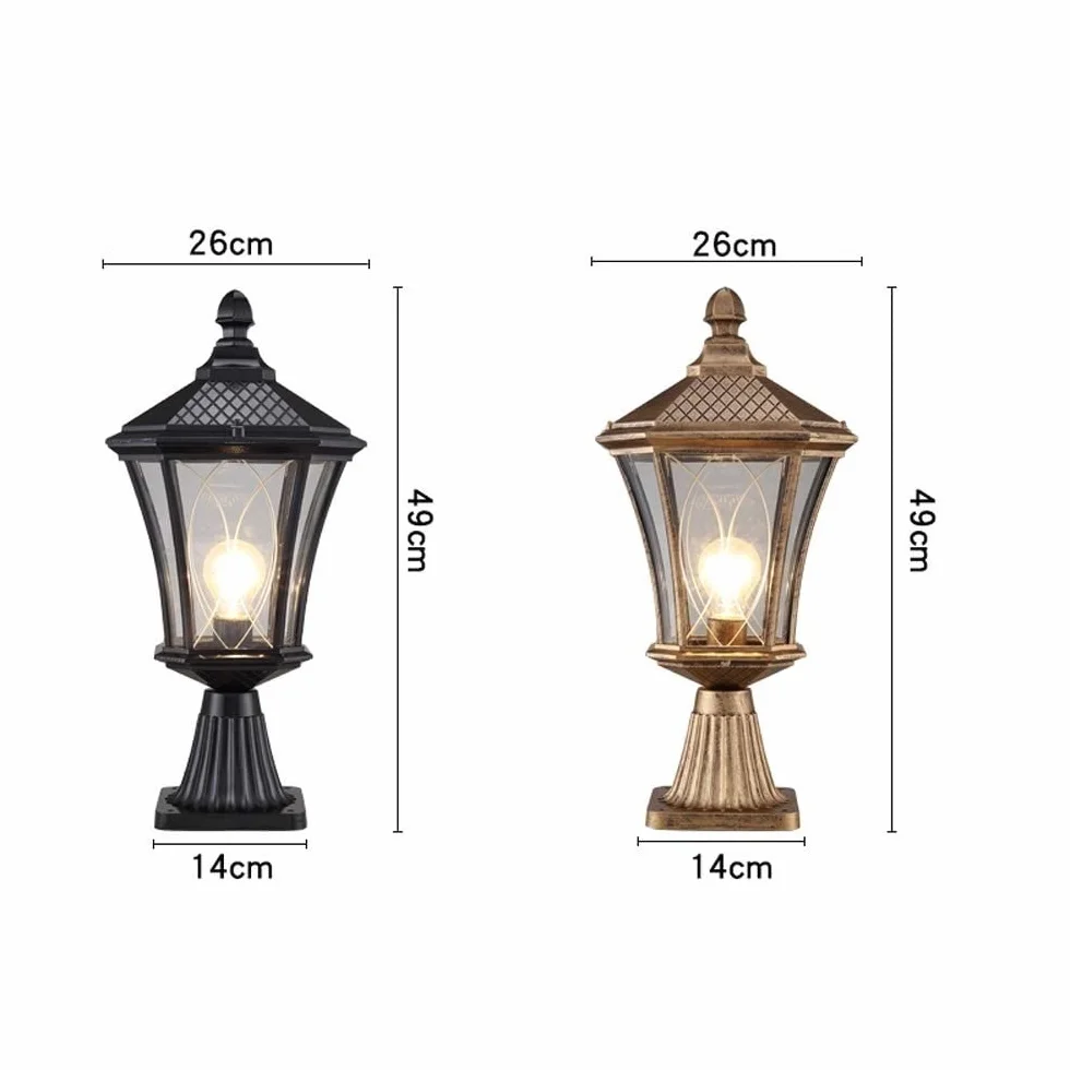Aluminium retro imperméable pilier extérieur E27 lampe de colonne antirouille métal moulé sous pression