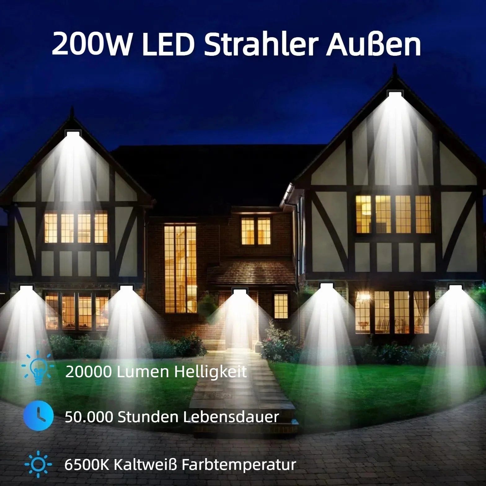 Projecteur LED Extérieur 200W 20000LM 6500K IP66 Étanche Éclairage Mural