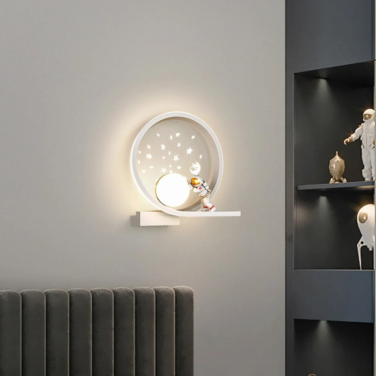 LED Applique Murale Astronaute Lune 12W Lampe de Chevet Enfants Chambre Projecteur Planète Étoile