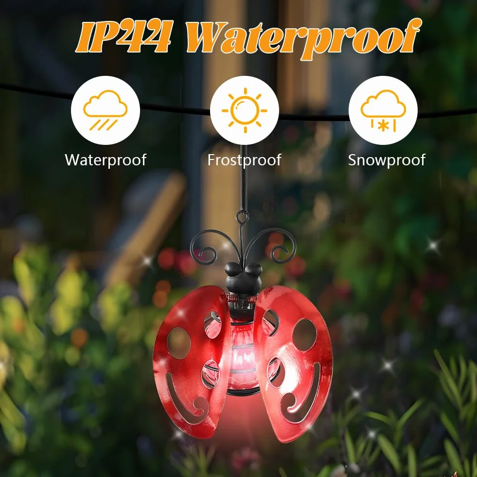 Lampes solaires d'extérieur à suspendre Lot de 2 coccinelles rouges