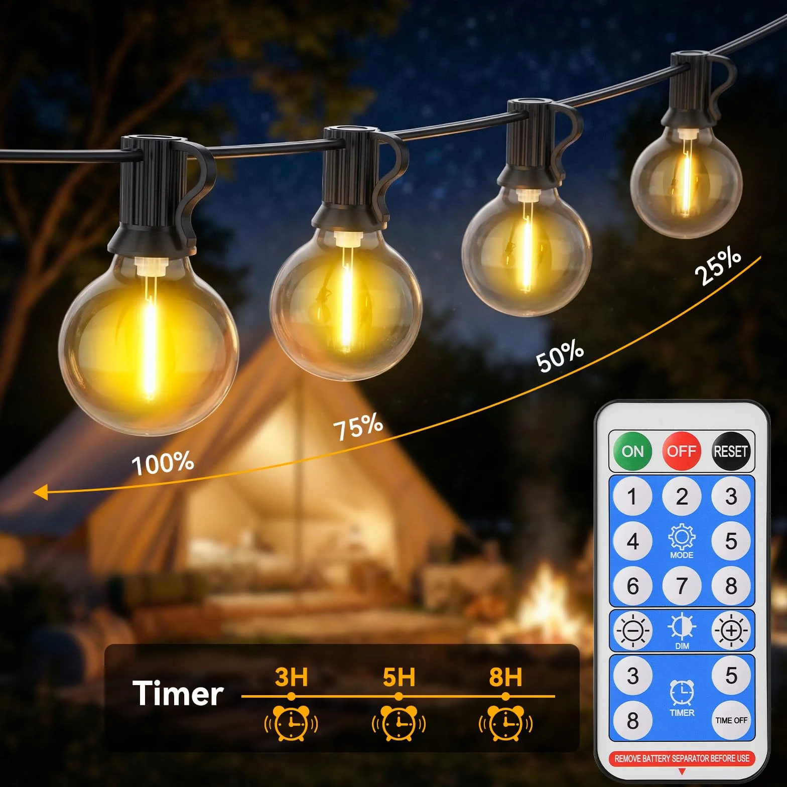 Guirlande Solaire Exterieur LED 30M Télécommande 38+2 Ampoules G40 Étanche Jardin Terrasse Balcon