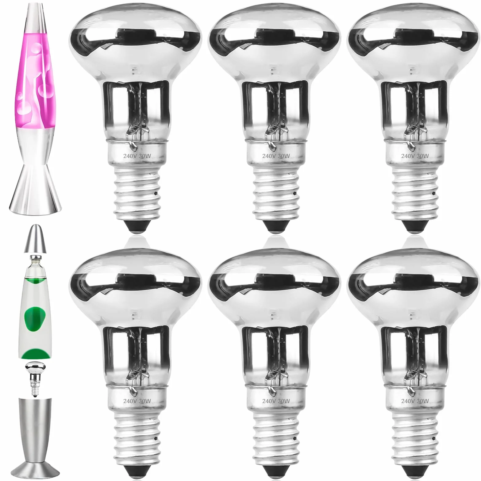 Lot de 6 Ampoules R39 E14 30W pour Lampe à Lave, Blanc Chaud 400 Lm