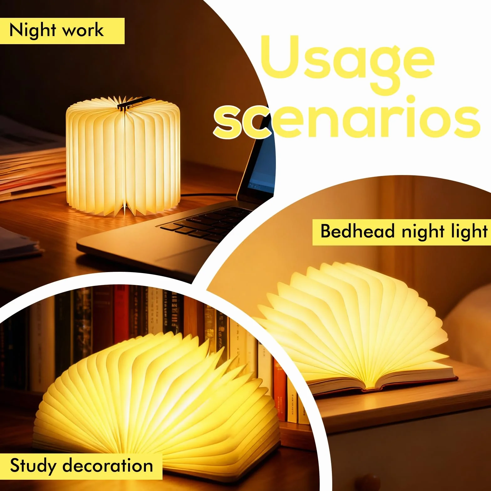 SUNOYA Lampe Livre LED Pliante en Bois, 3 Couleurs Rechargeable, Mini Lampe de Lecture Magnétique