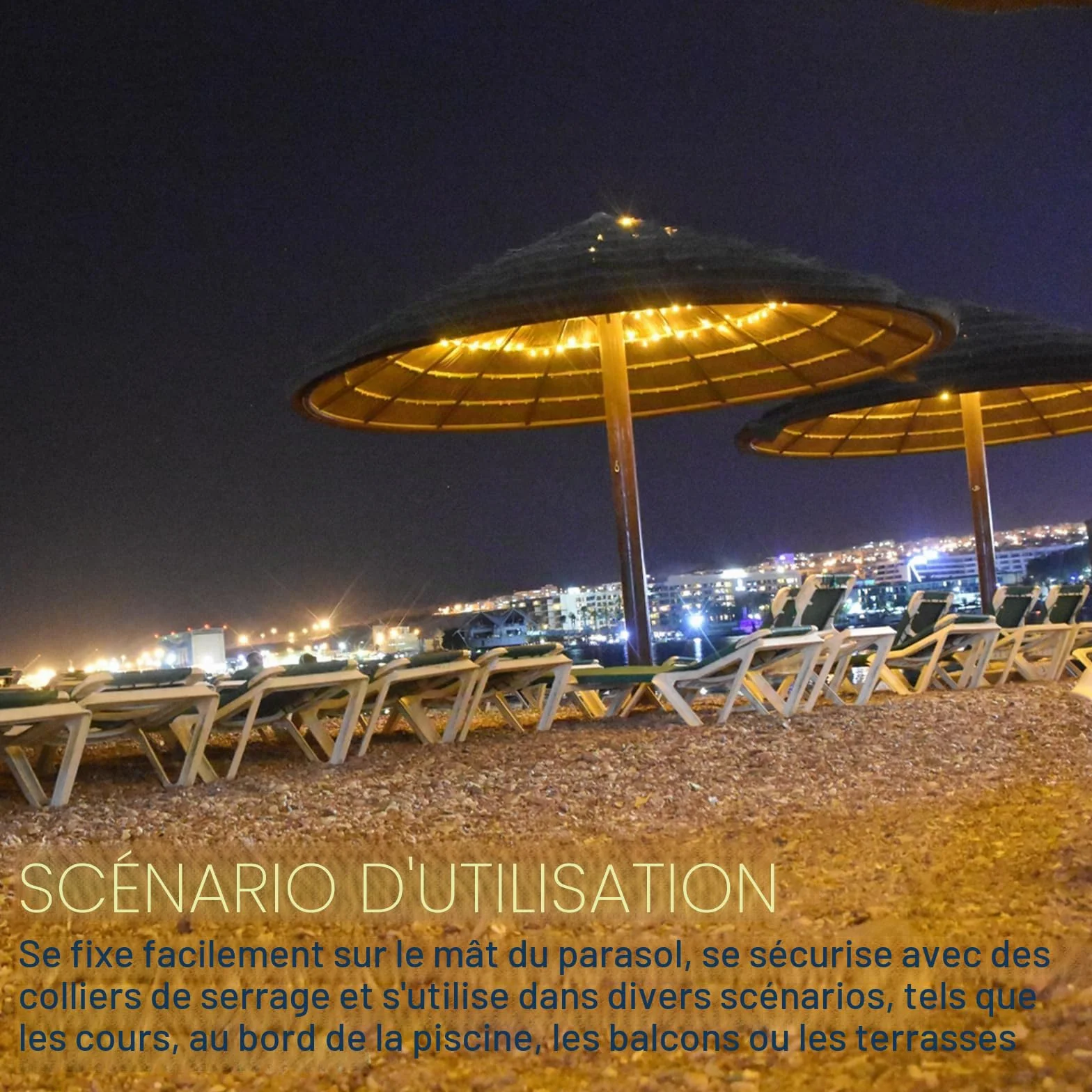 Guirlande lumineuse solaire pour parasol 104 LED avec télécommande