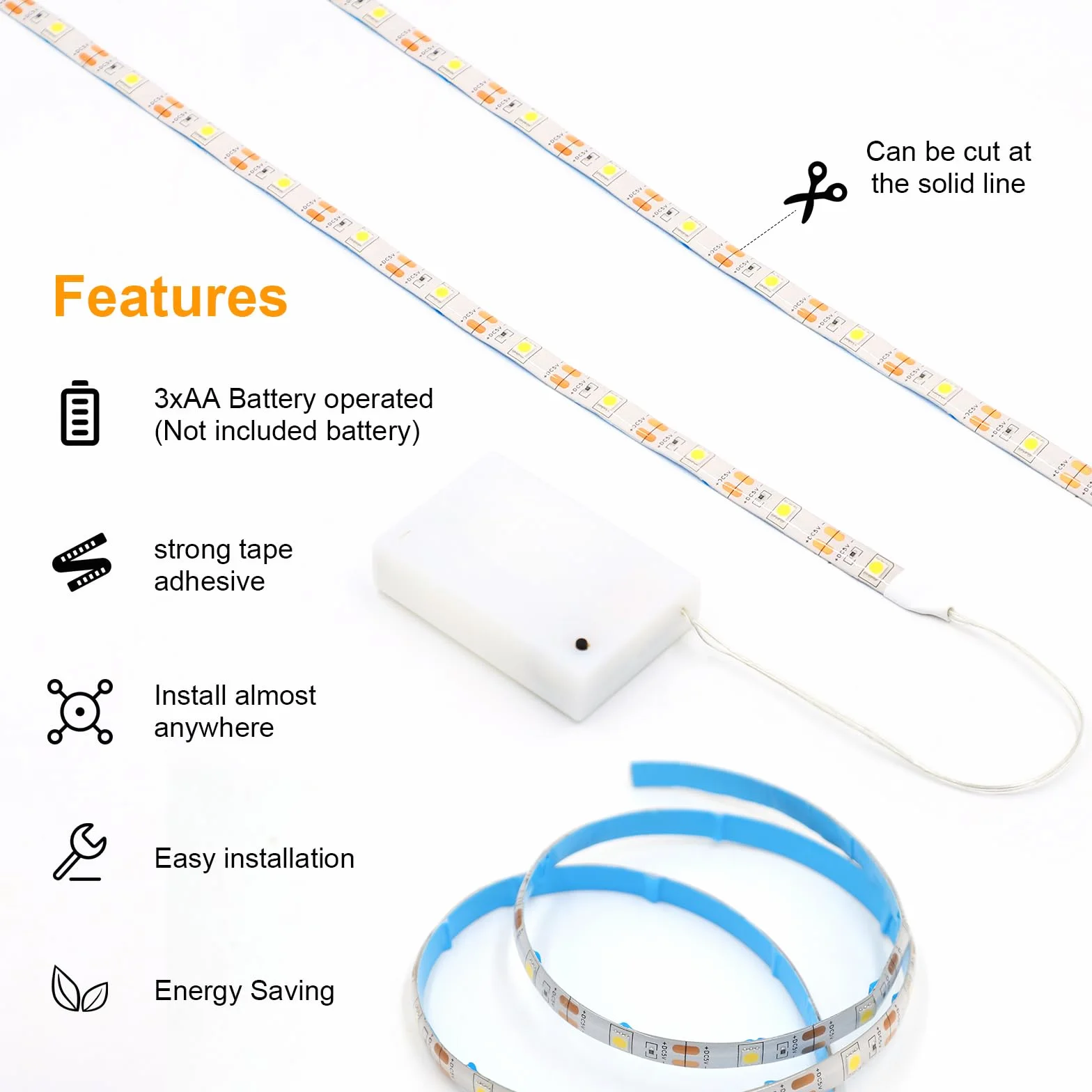 Auting Ruban LED Pile 1m Blanc Chaud pour Sous le Meuble de Cuisine