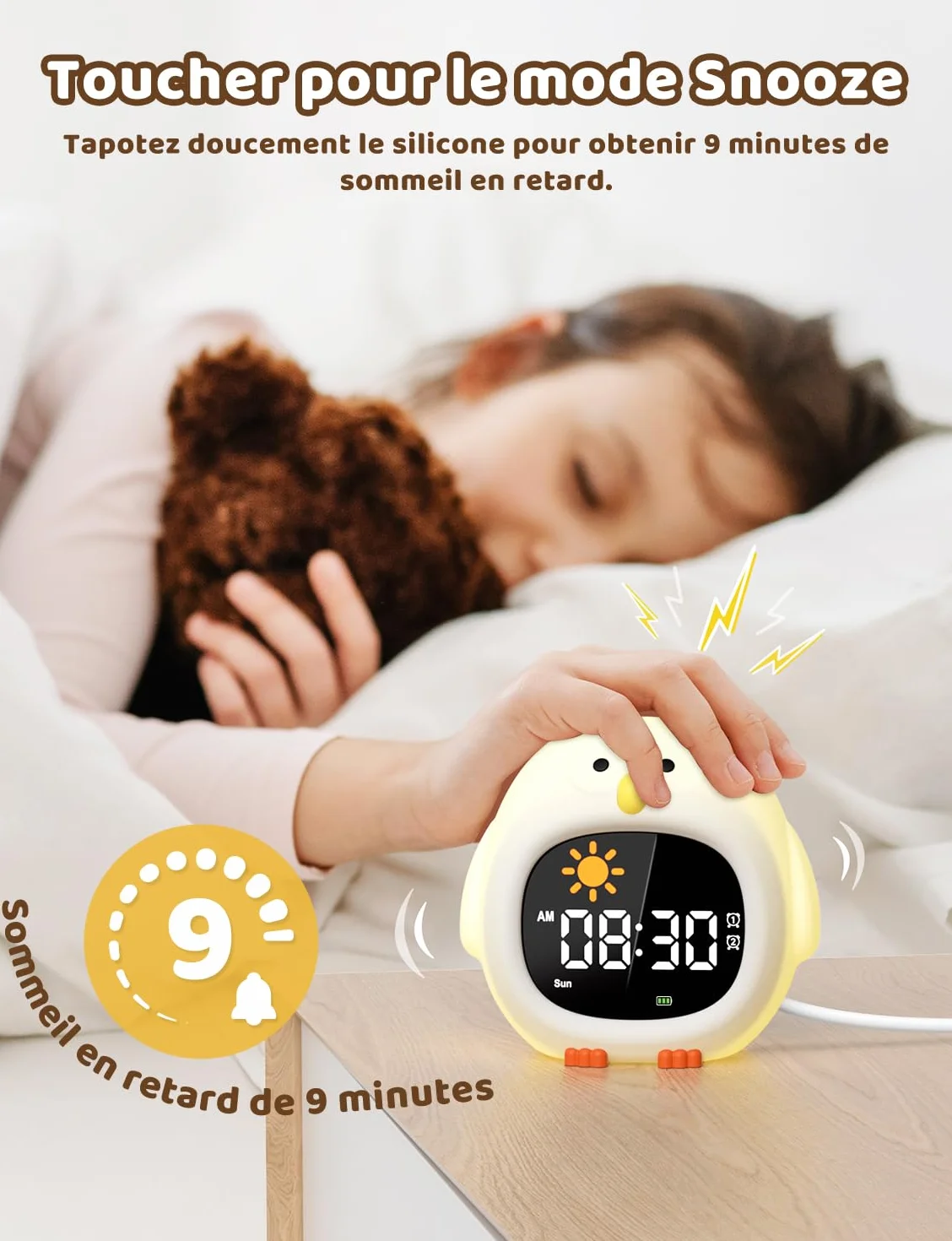 YISSVIC Réveil Enfant Éducatif avec Alarme Lumineuse 7 Couleurs 10 Chansons Hibou