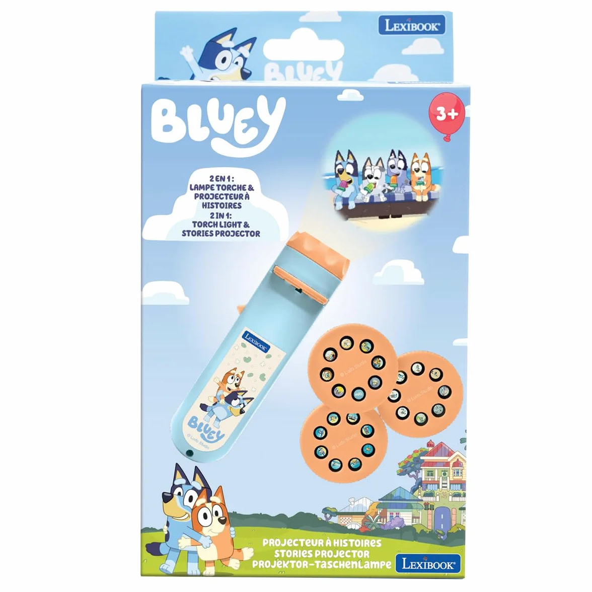 Lexibook Bluey Projecteur à Histoires Lampe Torche LTC050BYLXB Bleu Jaune