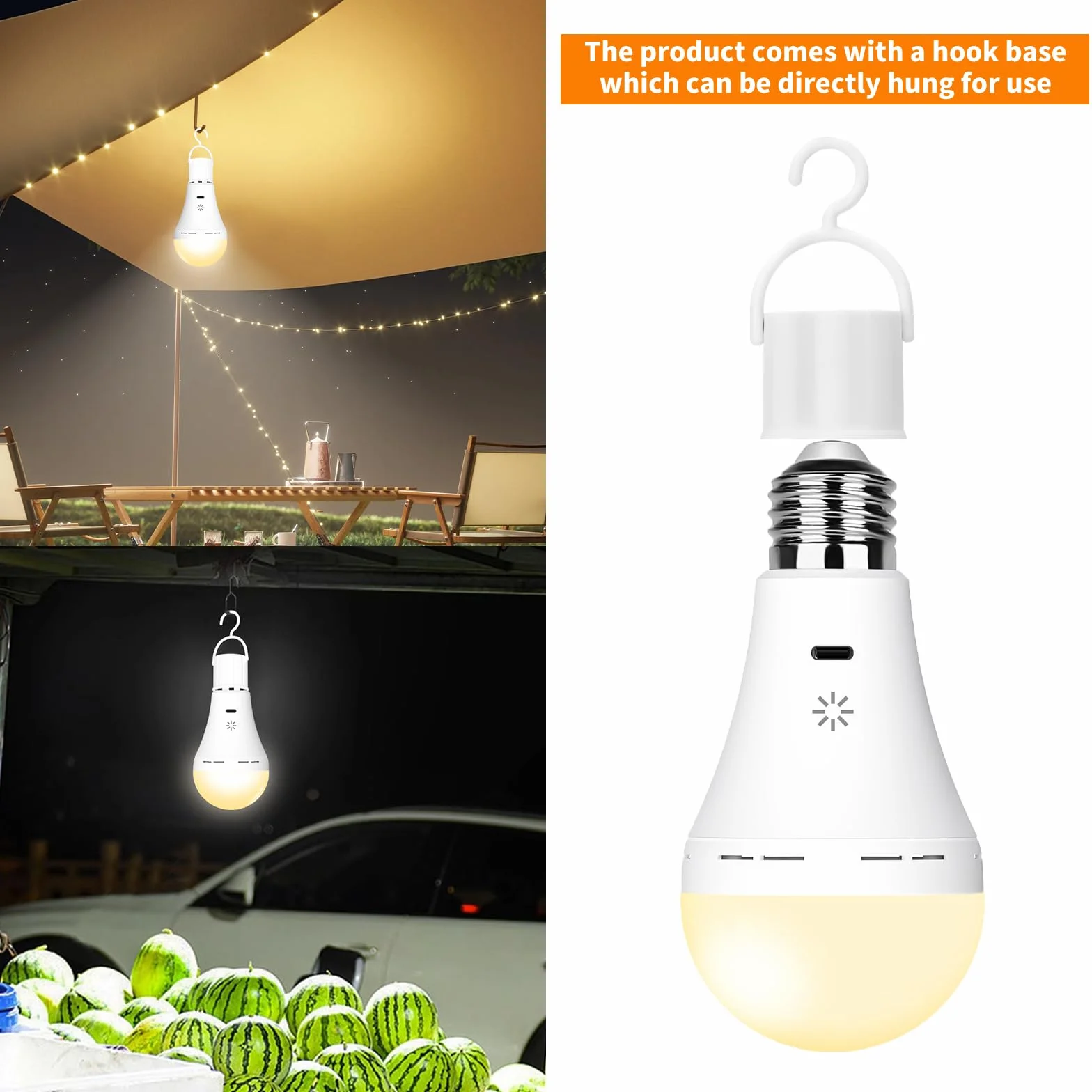 Ampoule LED Rechargeable USB E27 7W Dimmable 2600mAh 3 Températures de Couleur Avec Télécommande 2 Pack