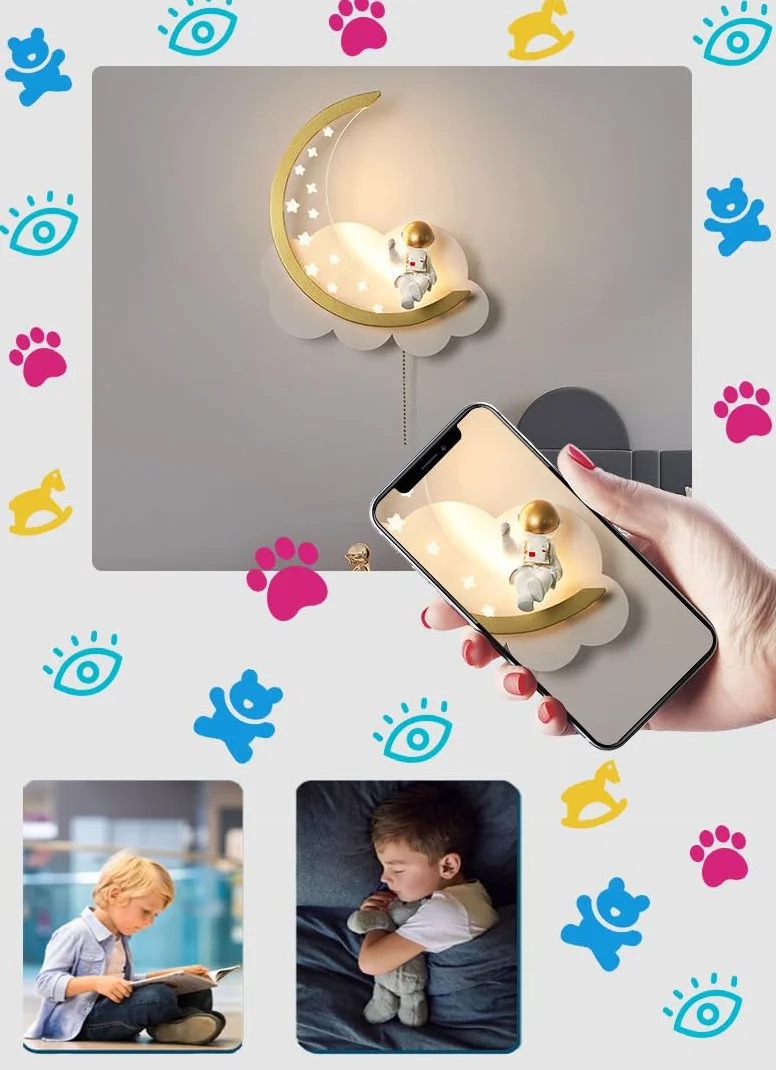 Applique Murale LED Dimmable avec Interrupteur Lampe de Chevet Chambre Nuage Astronaute Veilleuse Enfant