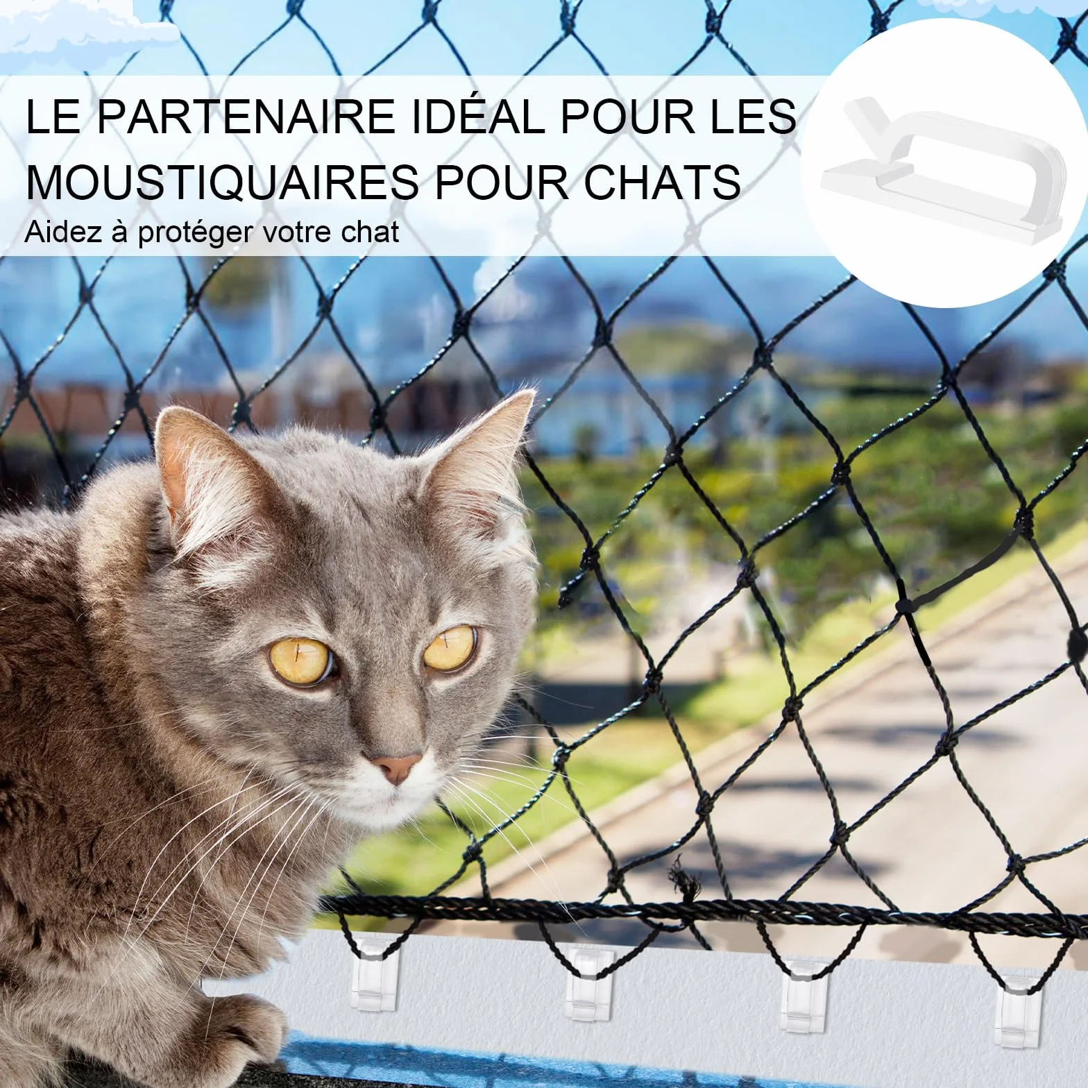 ThomP Crochets adhésifs transparents 50 pièces colle silicone fixation filet chat balcon sans perçage 50 ml