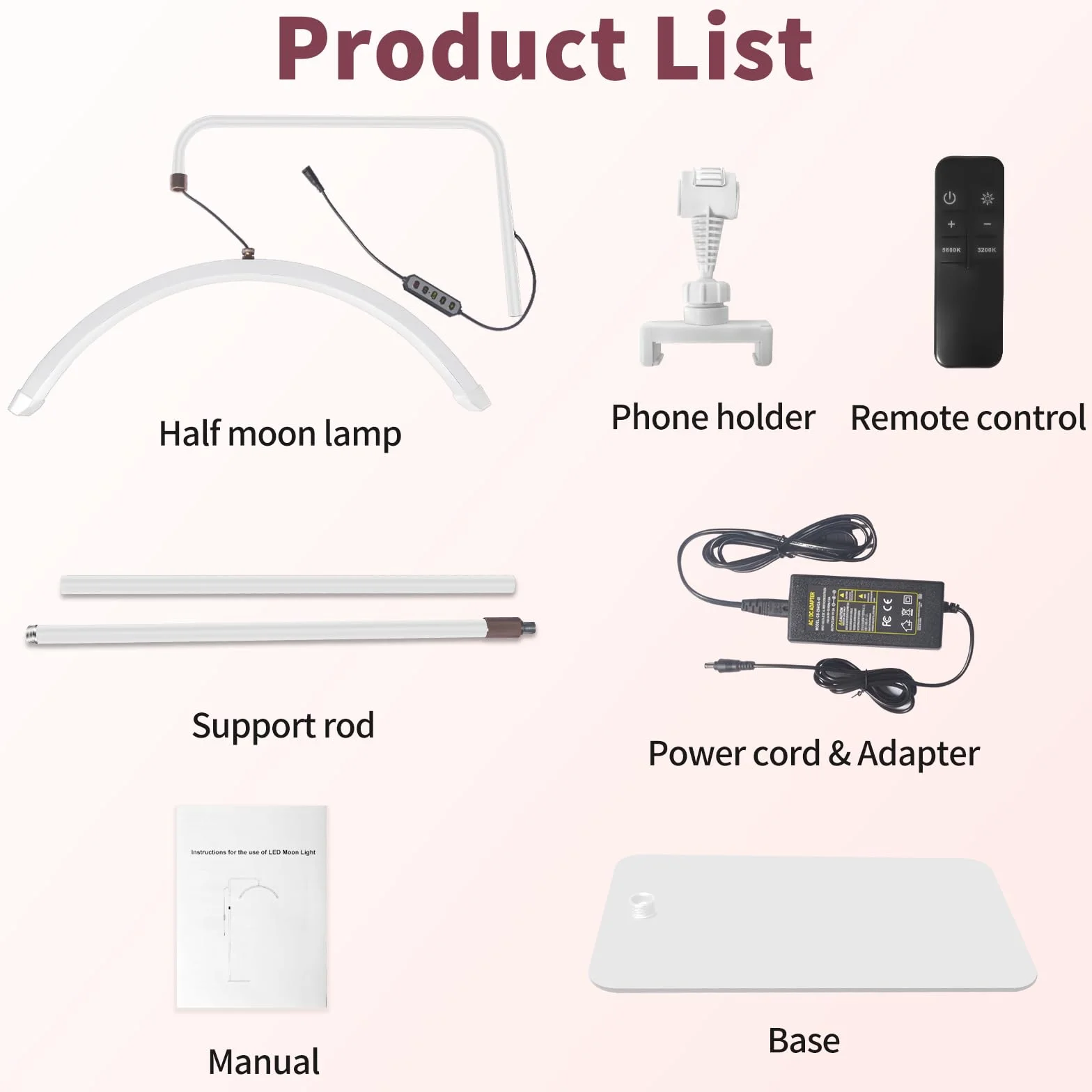 Lampe Demi Lune Extension De Cils Luminosité réglable Support pour téléphone Tête Rotative 360° Blanc