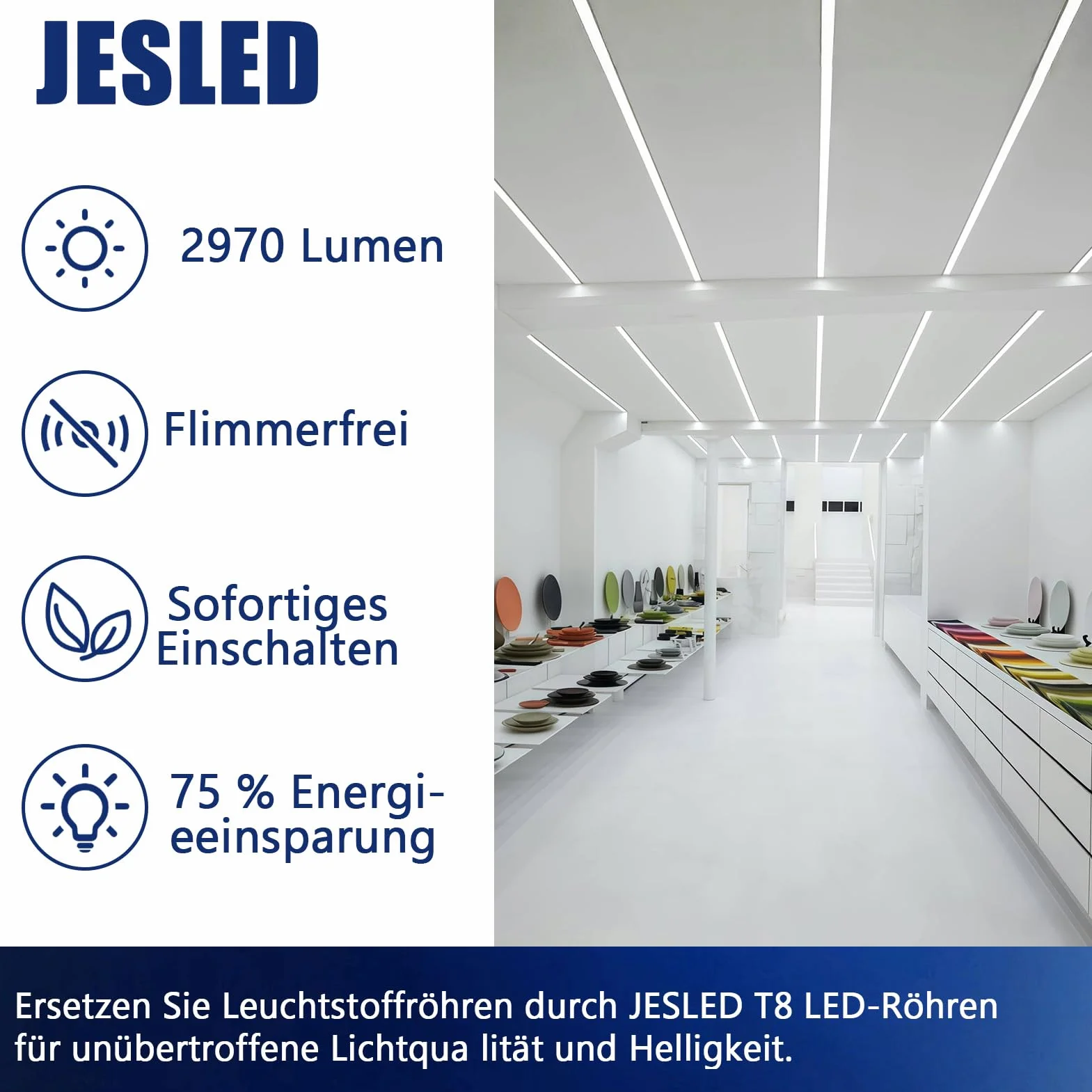 JESLED Kit 4 Tubes LED 150cm T8 G13 18W 4000K 2934 Lumens PC