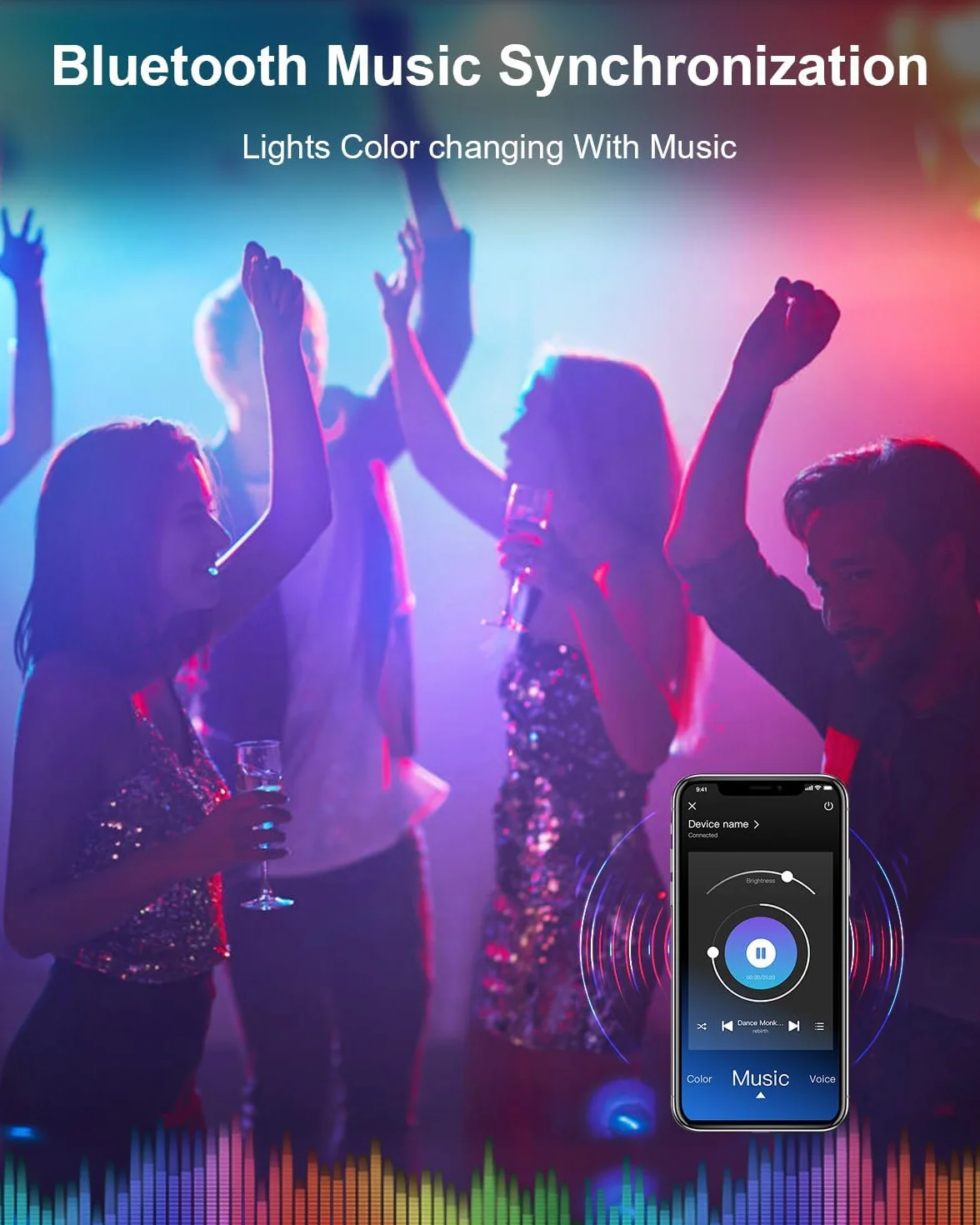 Ruban LED Bluetooth RGB Multicolore 30M, Contrôlé par Télécommande APP, Synchroniser avec Rythme de Musique