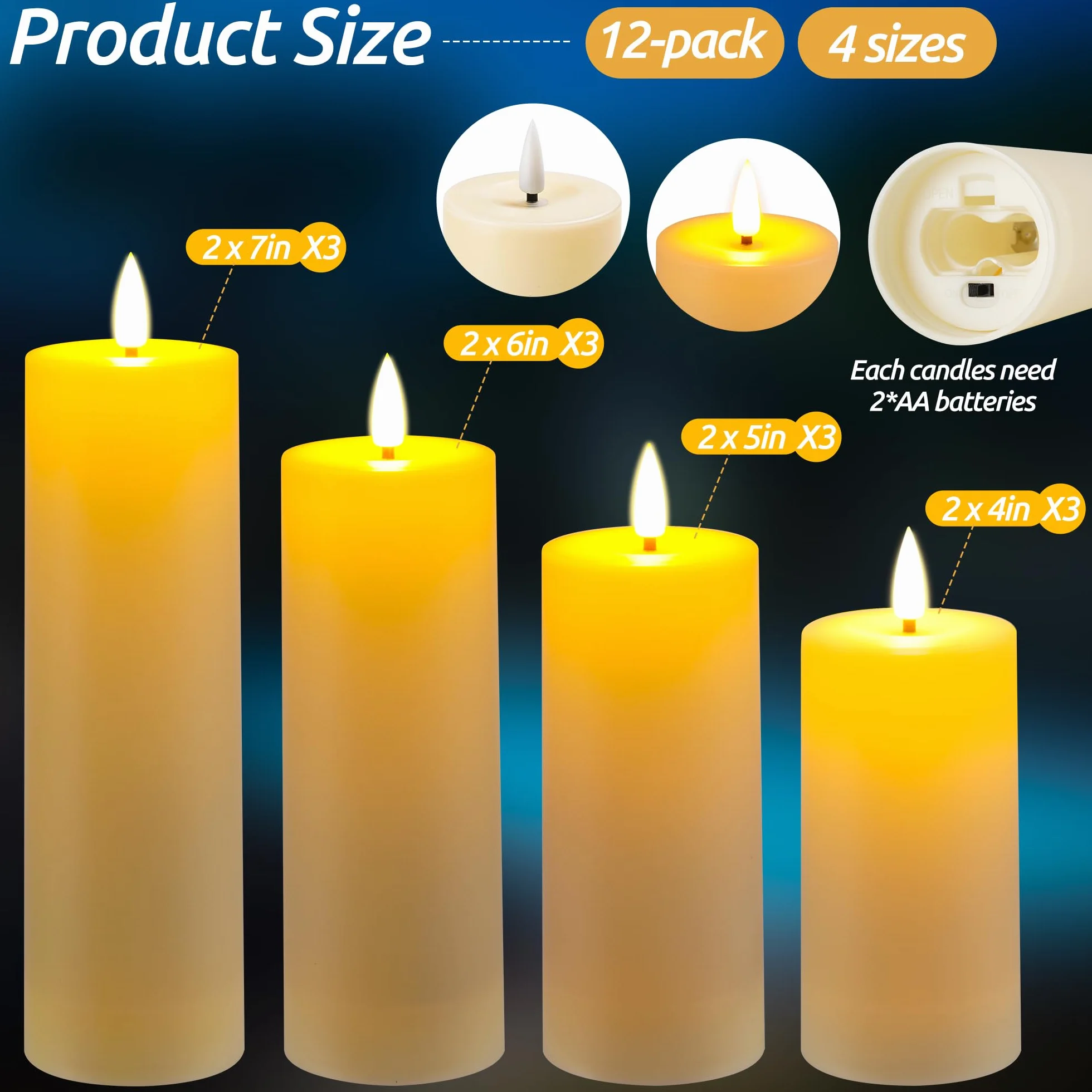 Bougies LED Étanches à Flamme Scintillante, Méche Noire Réaliste, Télécommande, Plastique Résistant, Réutilisable