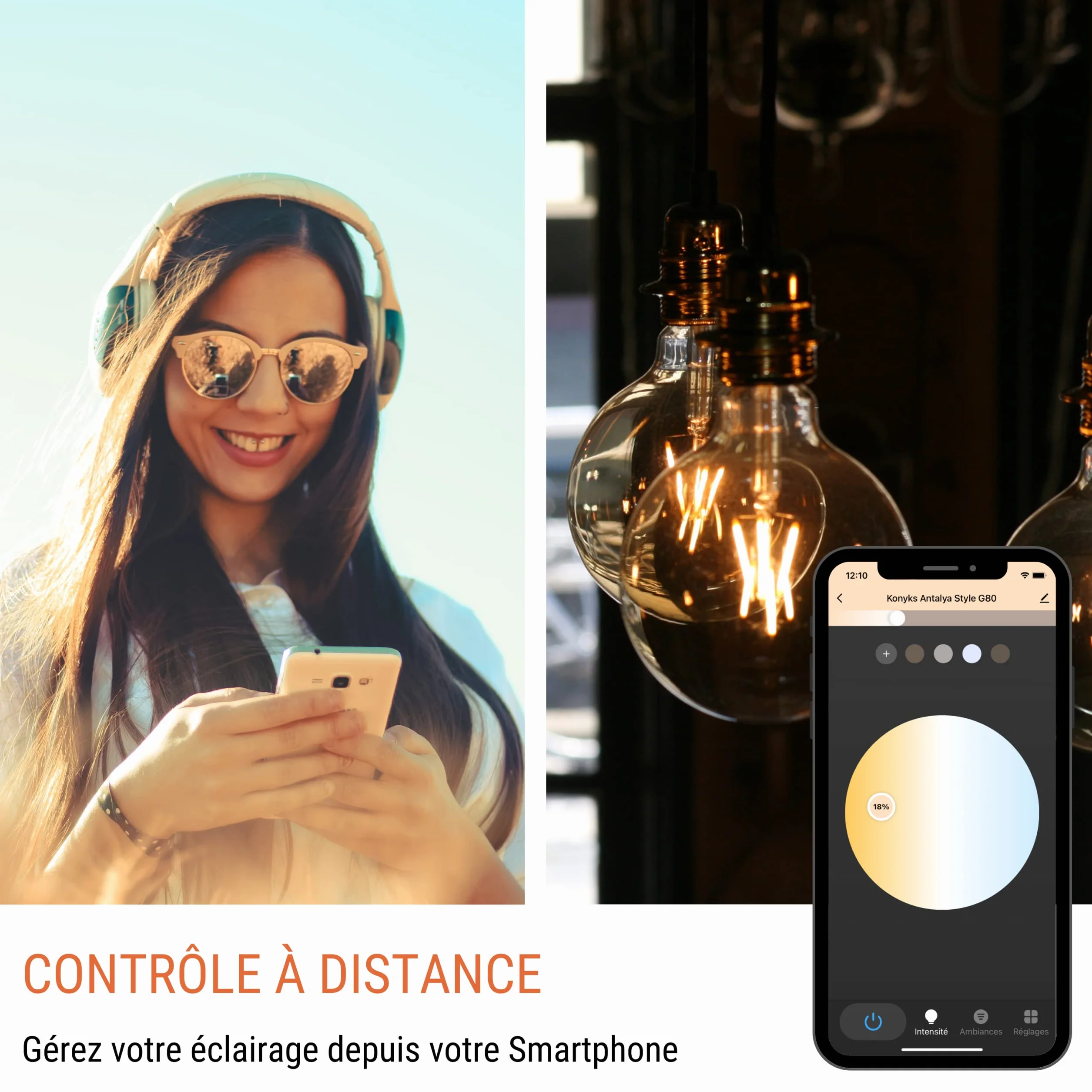 Konyks Ampoule connectée Antalya Style G80 E27 Ambrée Blanc réglable Wi-Fi Bluetooth 7W