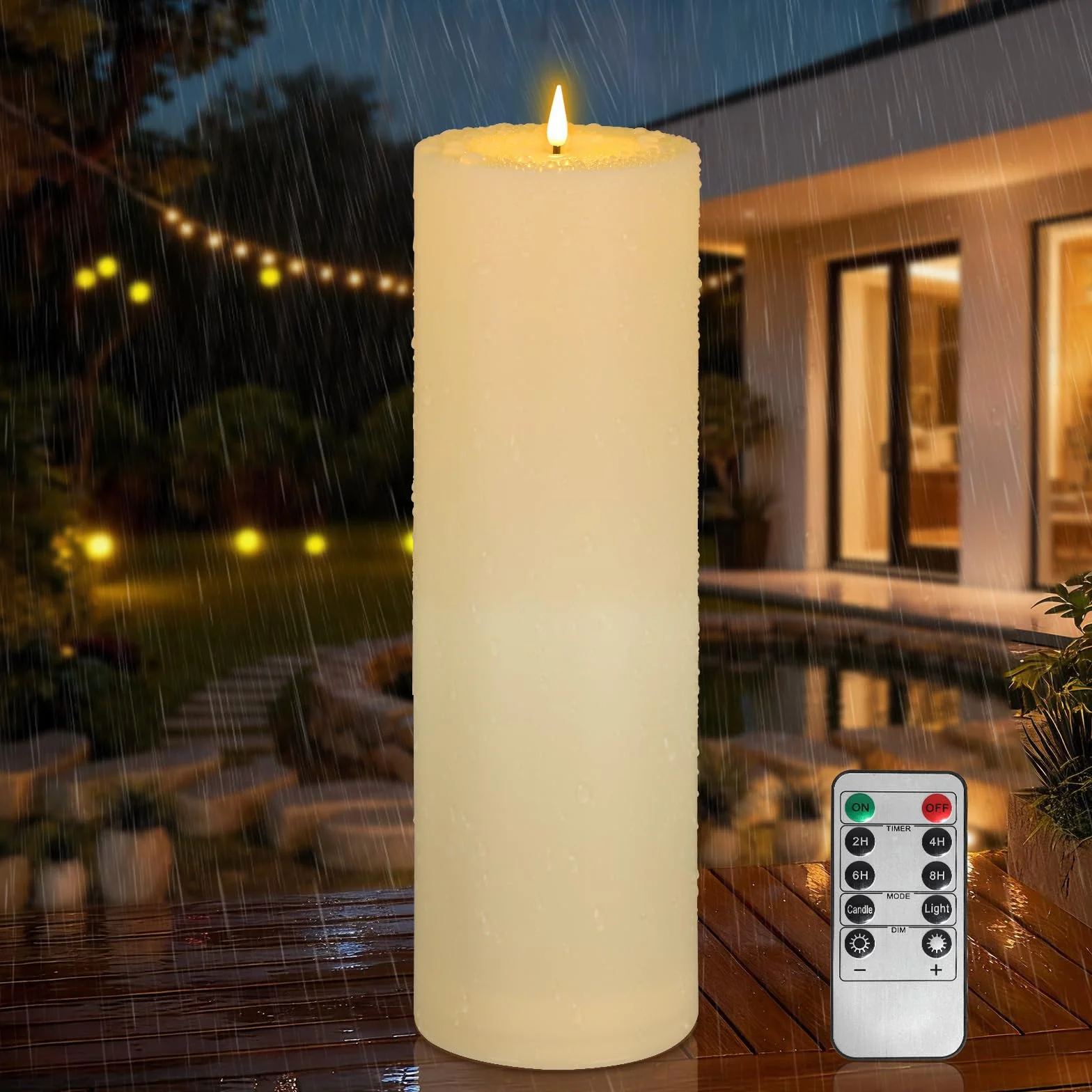 Kimjo Grandes Bougies LED Sans Flamme Extérieur Etanche 10CM x 30CM Blanc Ivoire avec Télécommande Minuterie