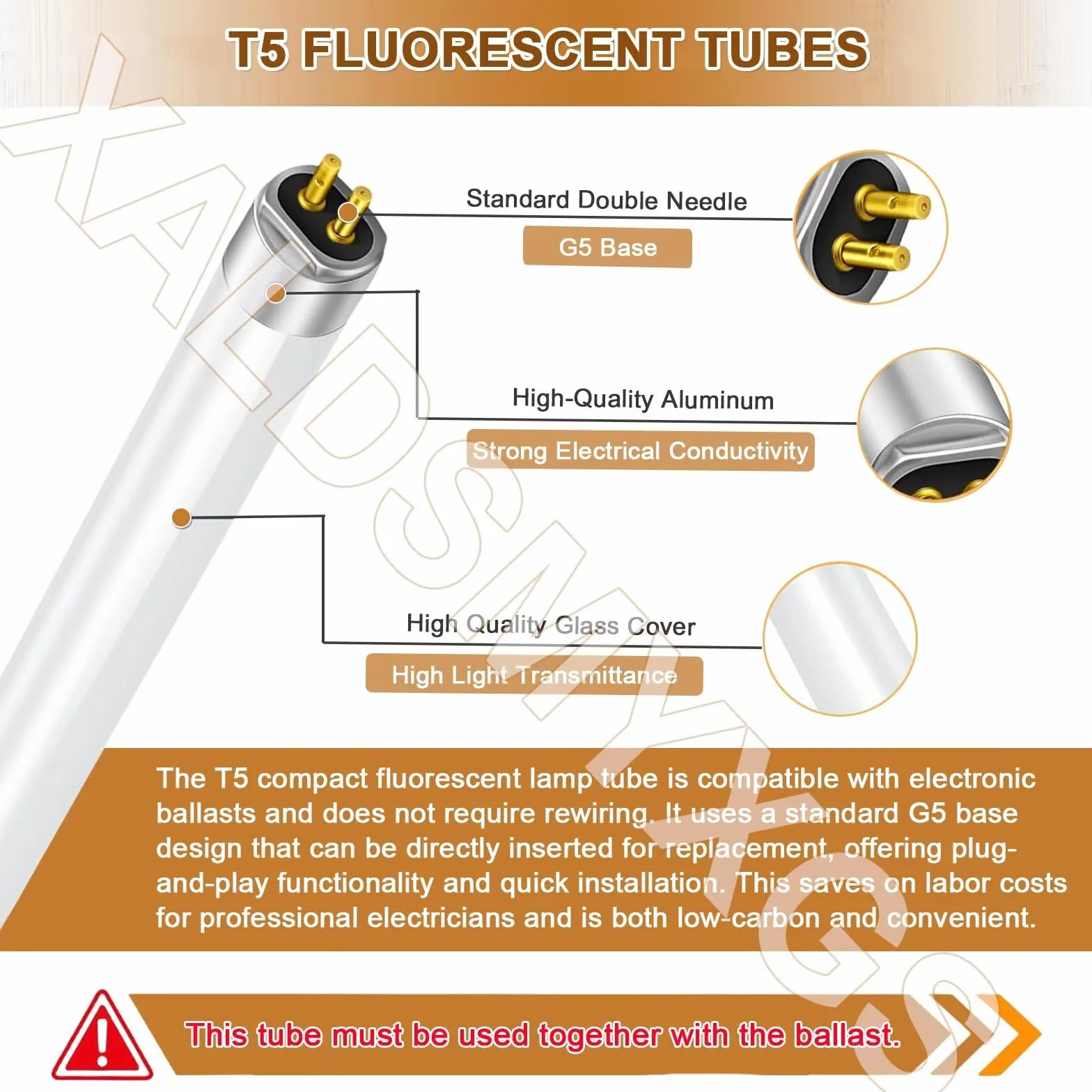 Tubes Fluorescents T5 G5 14W 549mm Blanc Froid 6000K AC 220-240V 1156LM
