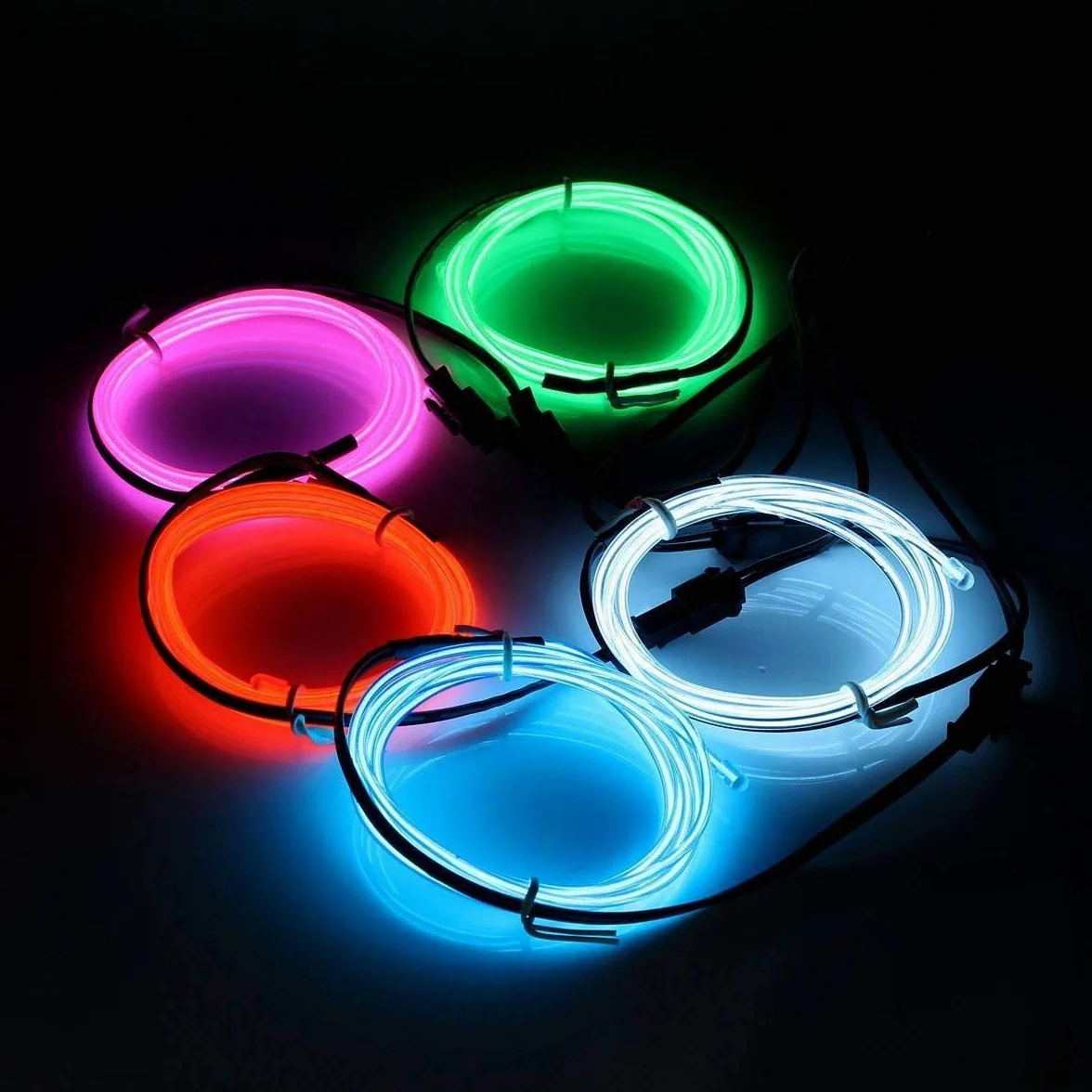 Guirlande Lumineuse EL Wire 5x1M 3 Modes Fixe Clignotant Stroboscope Tube Fluorescent Décoratif
