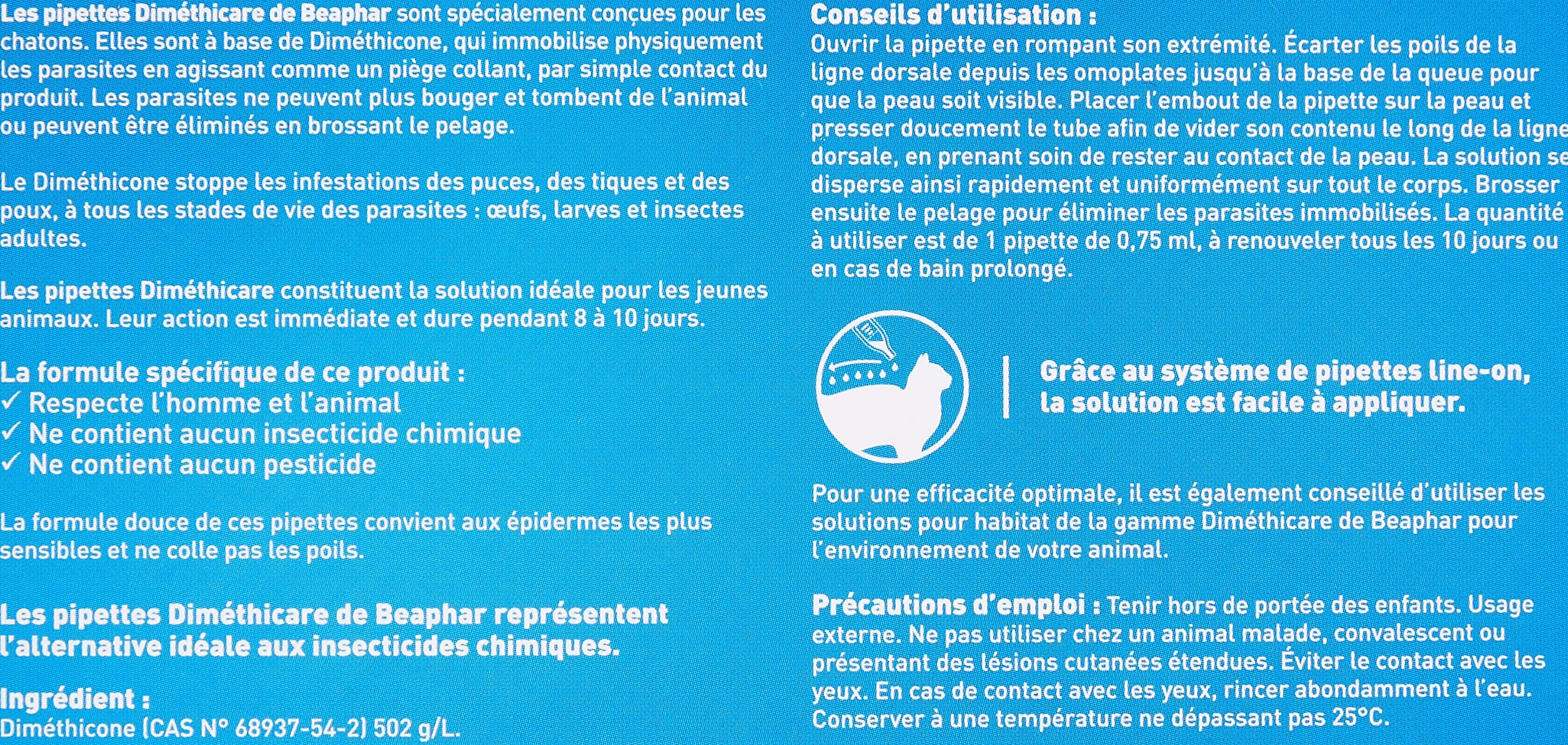 Beaphar DIMÉTHICARE Pipettes Stop parasites Chaton 6 pipettes Contre puces tiques poux sans Pesticide Insecticide Chimique Durée 2 Mois