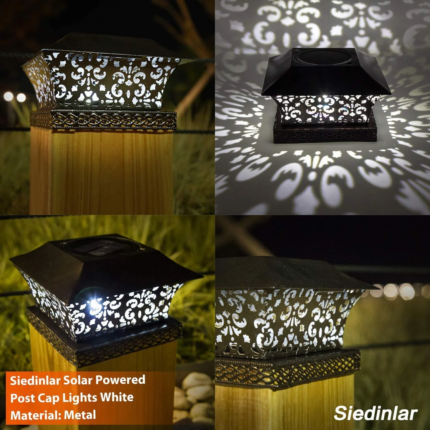 Lampe Solaire Exterieur Jardin Lumières LED Blanc Froid Etanche pour Poteau en Bois Lot de 2