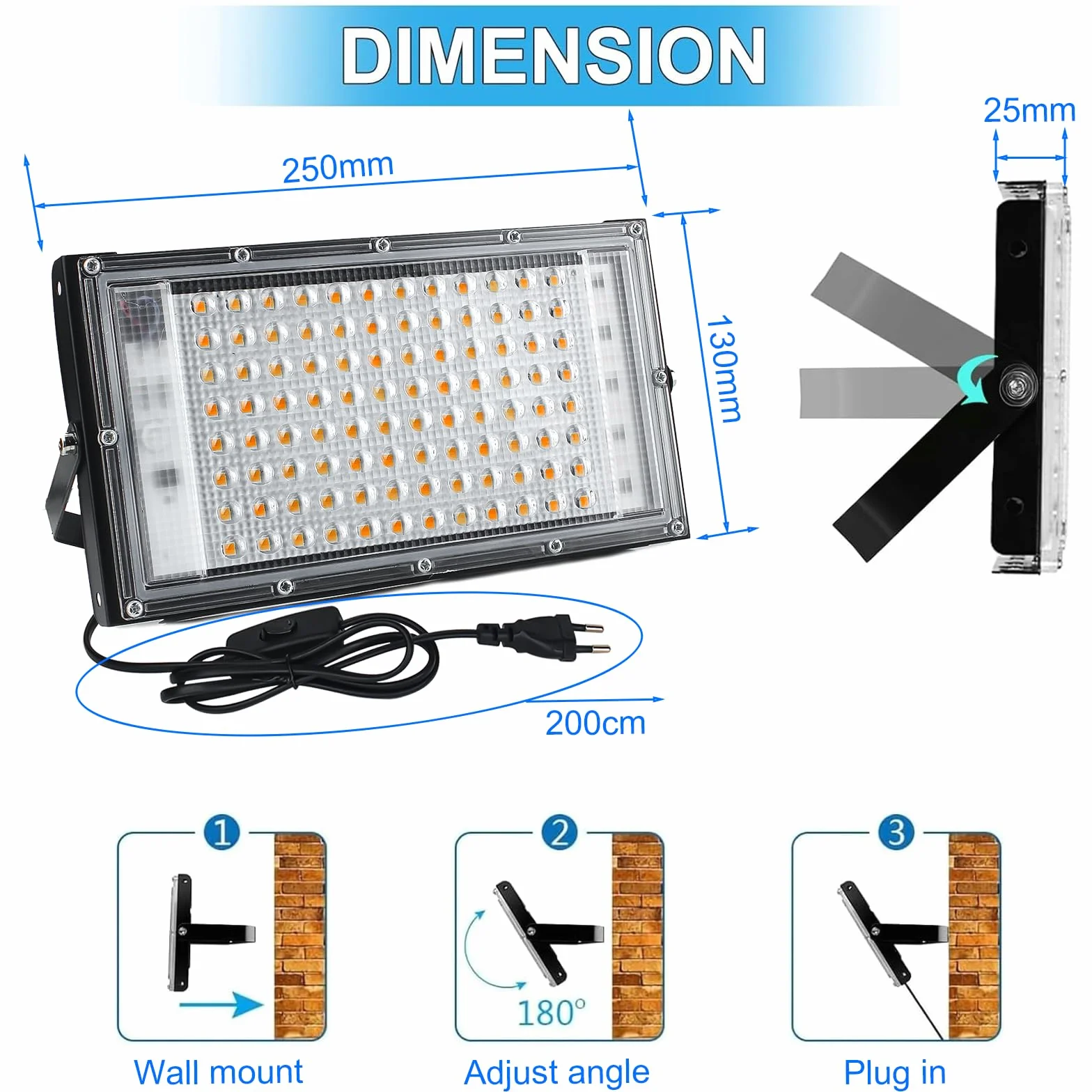 CREATESTAR 100W Projecteur LED Exterieur 10000LM Superlumineux 3000K Blanc Chaud IP65 étanche