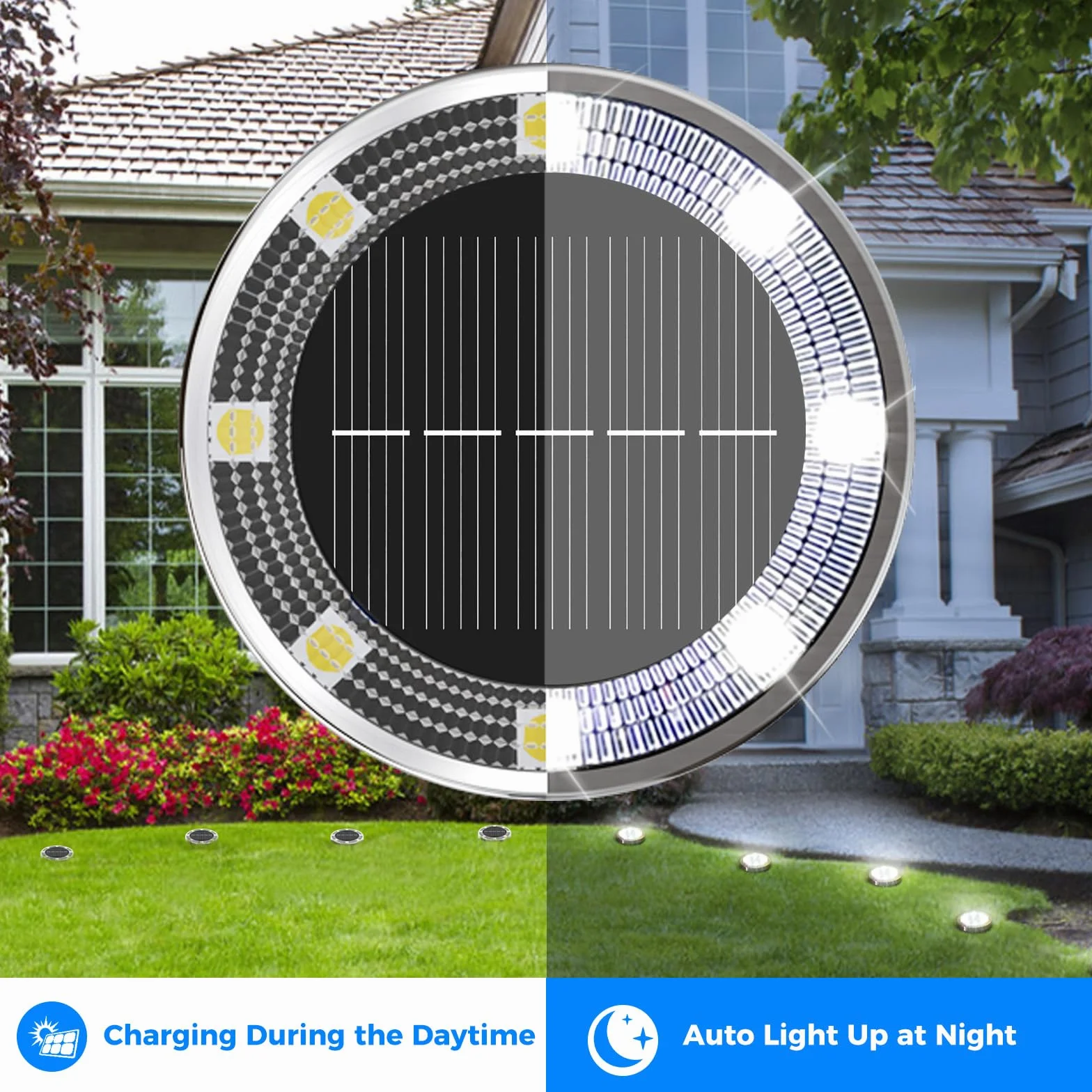 Lampe Solaire Au Sol Lot de 12, Lumiere Solaire Exterieur Jardin 8 LED, Étanche Spot Solaire Extérieur, Eclairage Solaires pour Terrasse Allée Chemins Pelouse Cour Piscine Blanc Froid