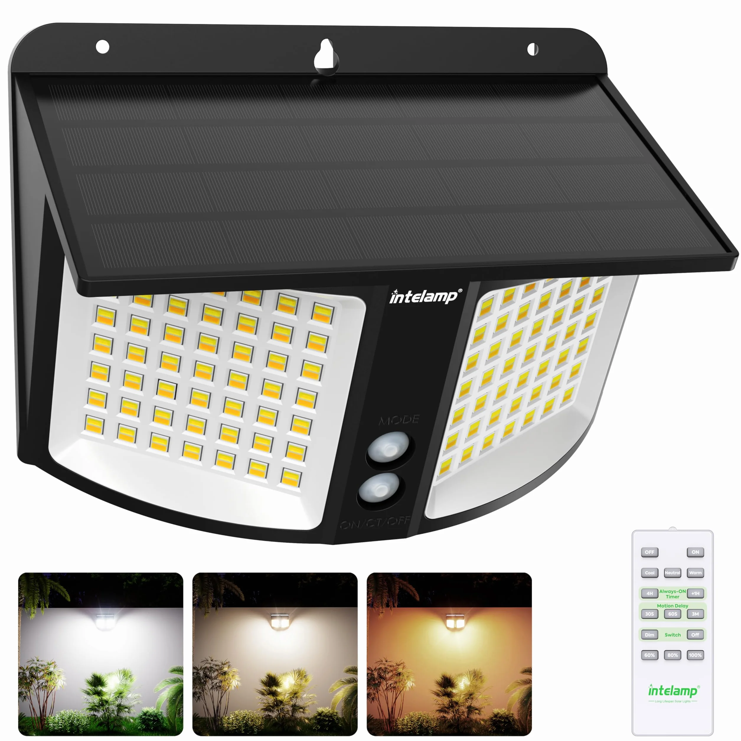 Lampe Solaire Exterieur 4000 mAh Projecteur avec Capteur Radar 180° 3 Températures de Couleur