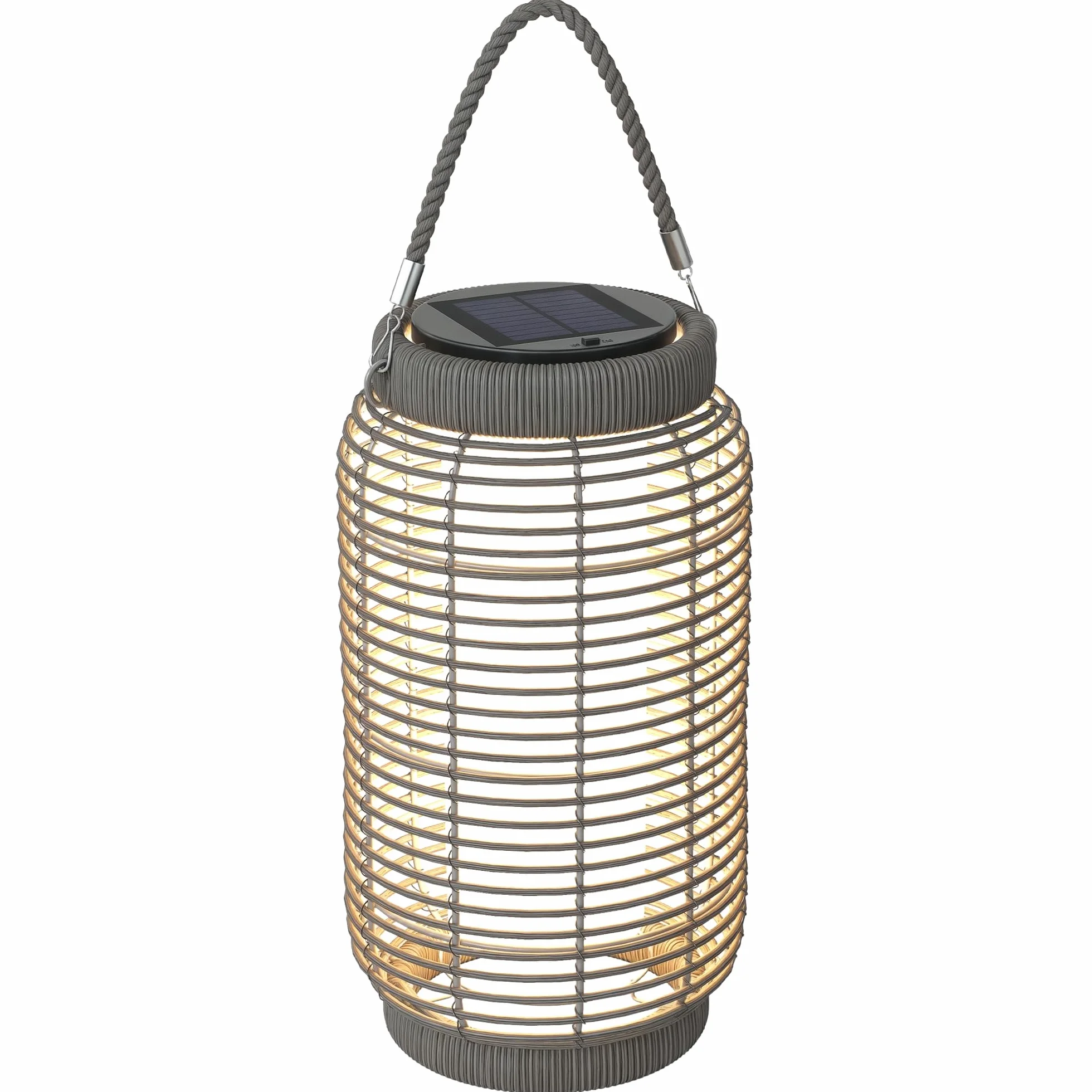 Outsunny Lampadaire d'extérieur solaire LED en résine tressée acier Ø18 x 37 cm gris