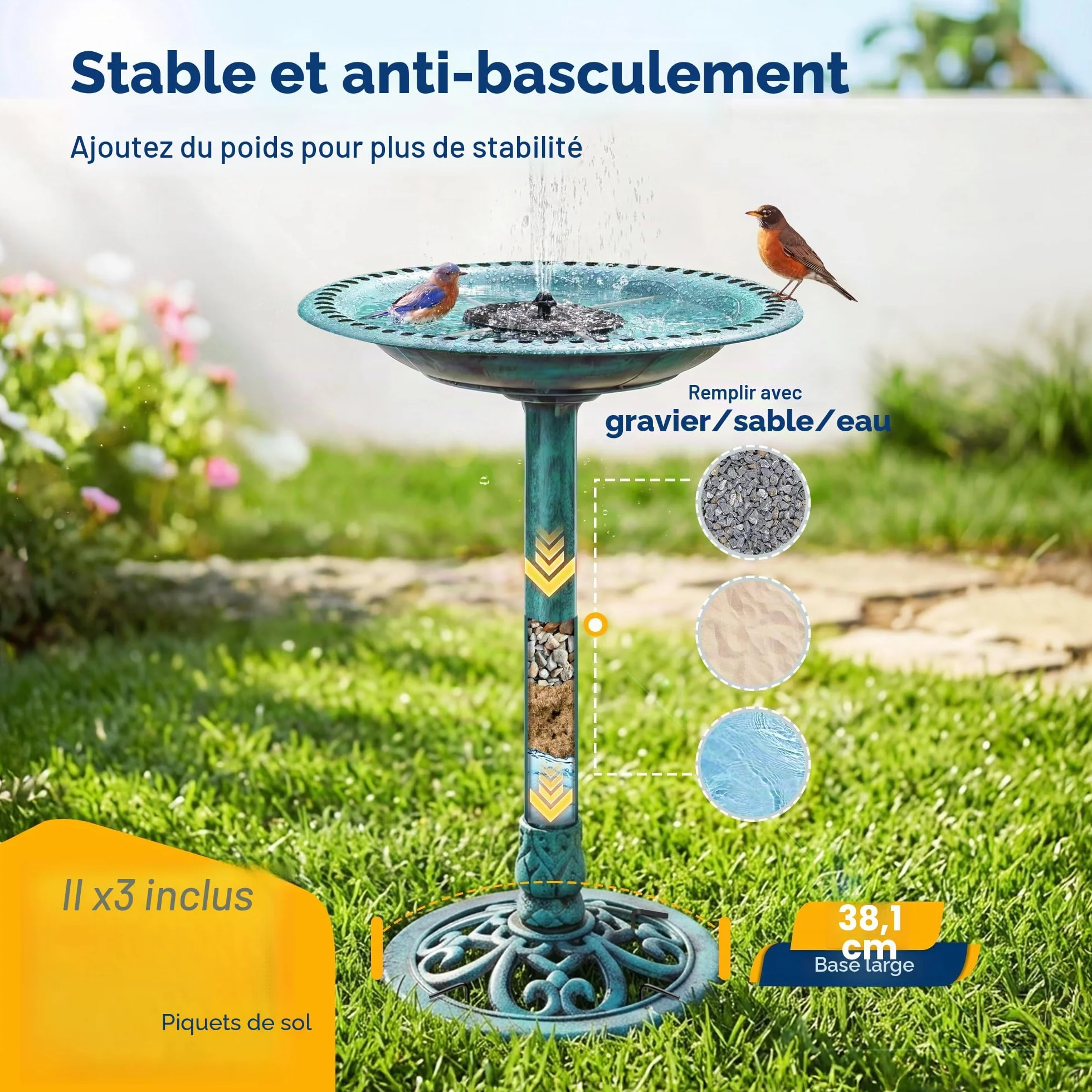 VIVOHOME Bain d'oiseaux avec Fontaine Solaire Antique pour Extérieur Jardin Vert