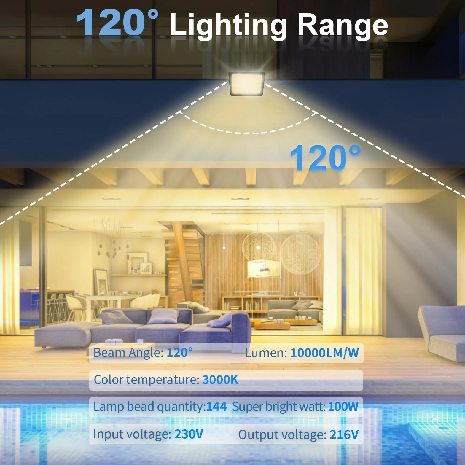 Projecteur LED Extérieur 100W 10000LM 3000K IP66 Imperméable Jardin Garage