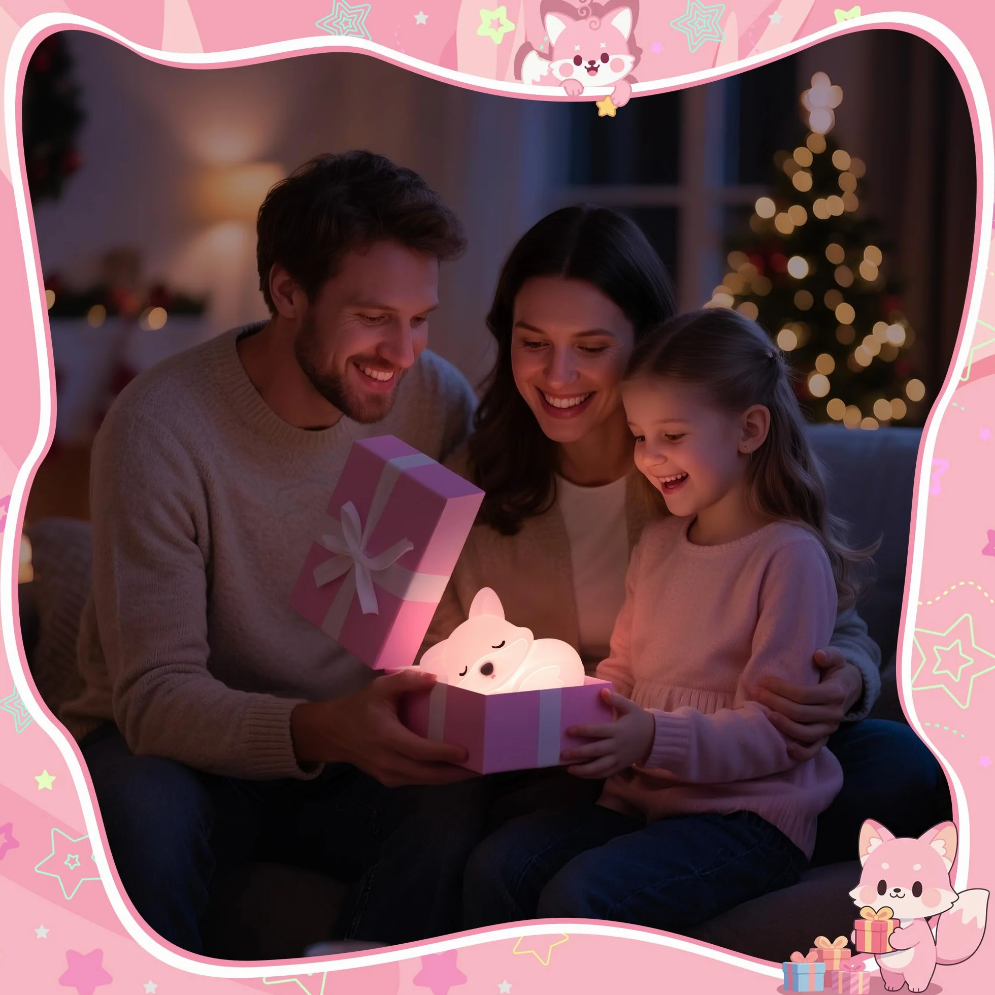 Lampe renard rose en silicone à intensité variable veilleuse enfant décoration
