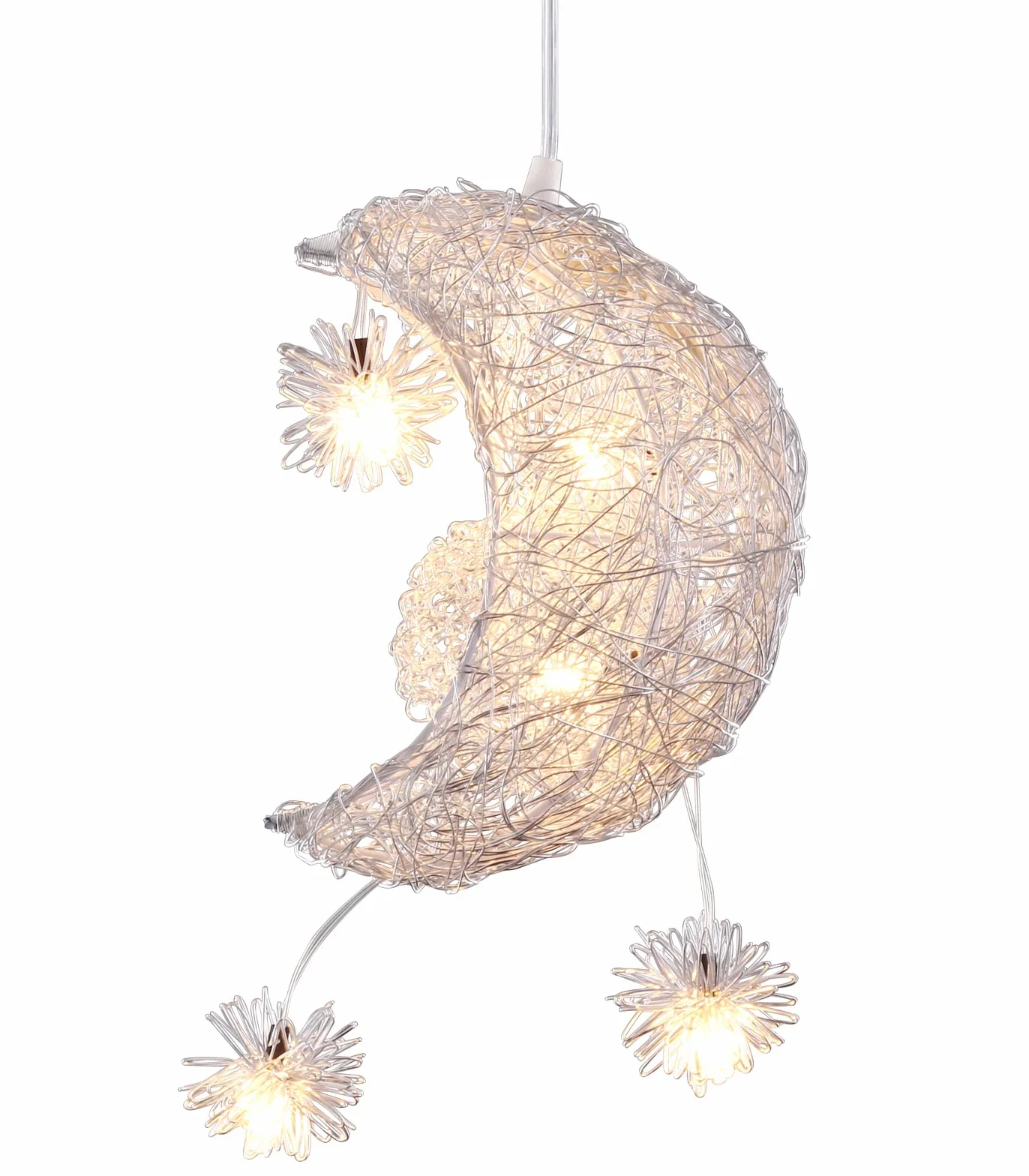 iDEGU Suspension Luminaire Lune Étoiles LED Lustre Plafonnier 5 Ampoules Éclairage Décoration Chambre Enfant 15CM Lumière Blanche Chaude