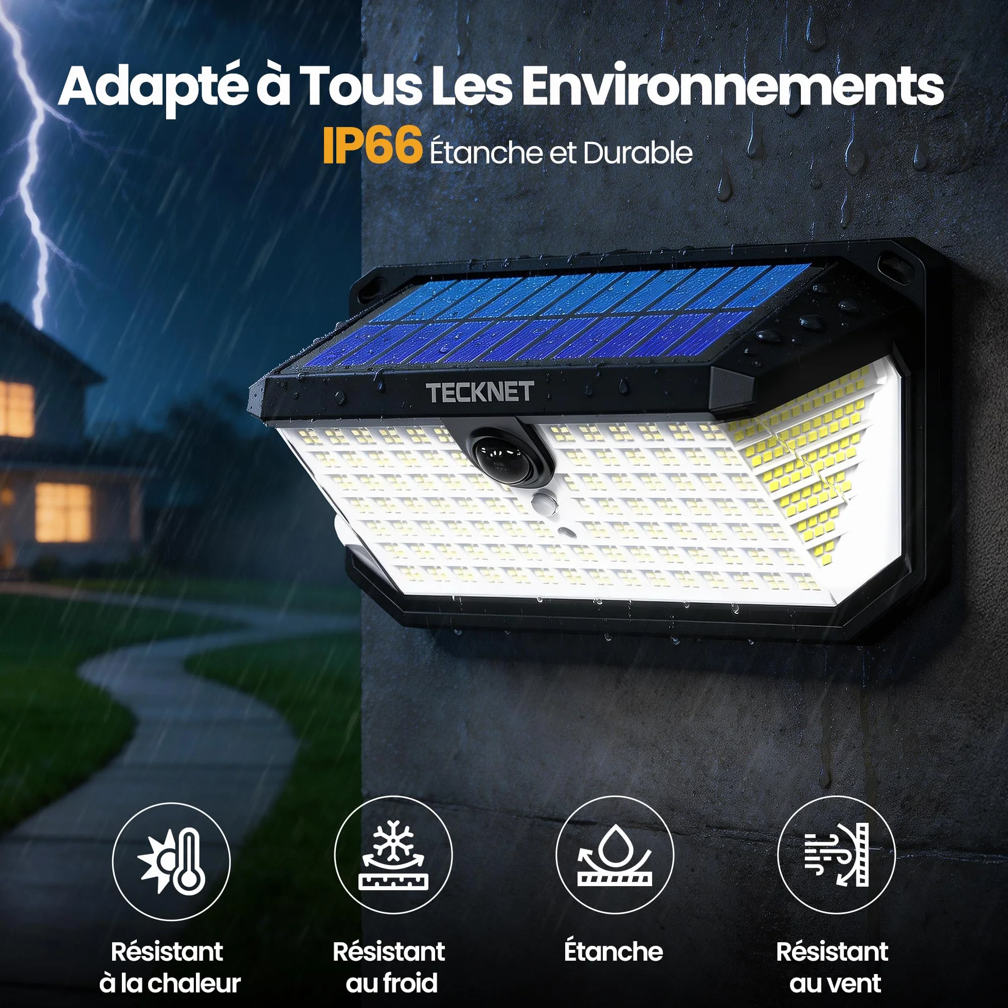 TECKNET Lampe Solaire Extérieur 546 LED 300° IP66 Détecteur de Mouvement Jardin Garage Terrasse