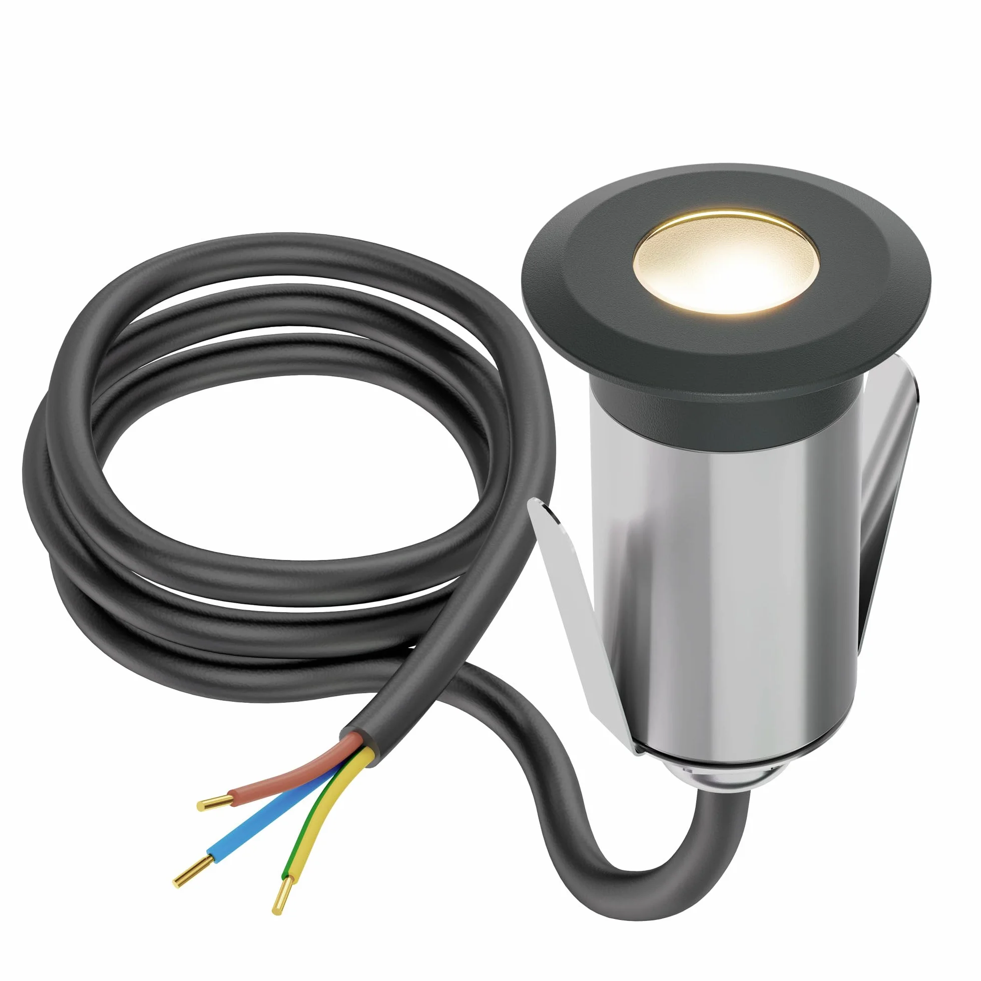 Lampe LED encastrée dans le sol GLOX ledscom.de IP67 extérieur anthracite ronde 35mm blanc chaud