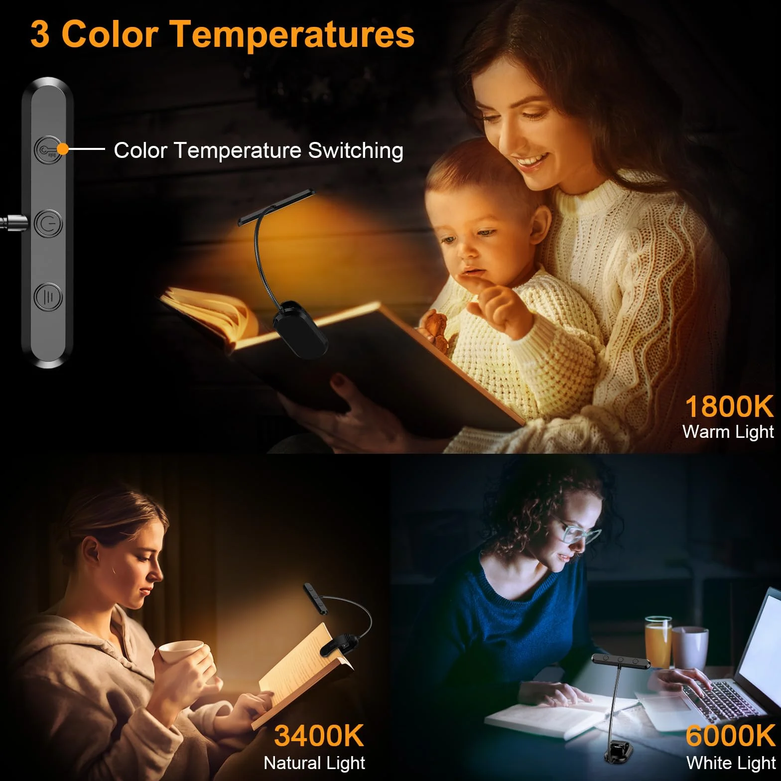 Gritin Lampe de Lecture 19 LED Rechargeable Protection des Yeux 5 Luminosités 3 Couleurs 360° Cou Flexible