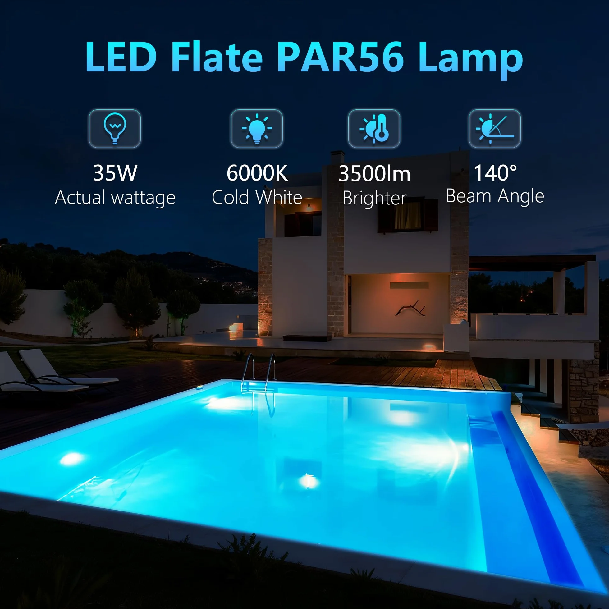 Projecteur Piscine LED PAR56 Extra-Plat 35W 3500lm IP68 12V AC/DC Blanc Froid