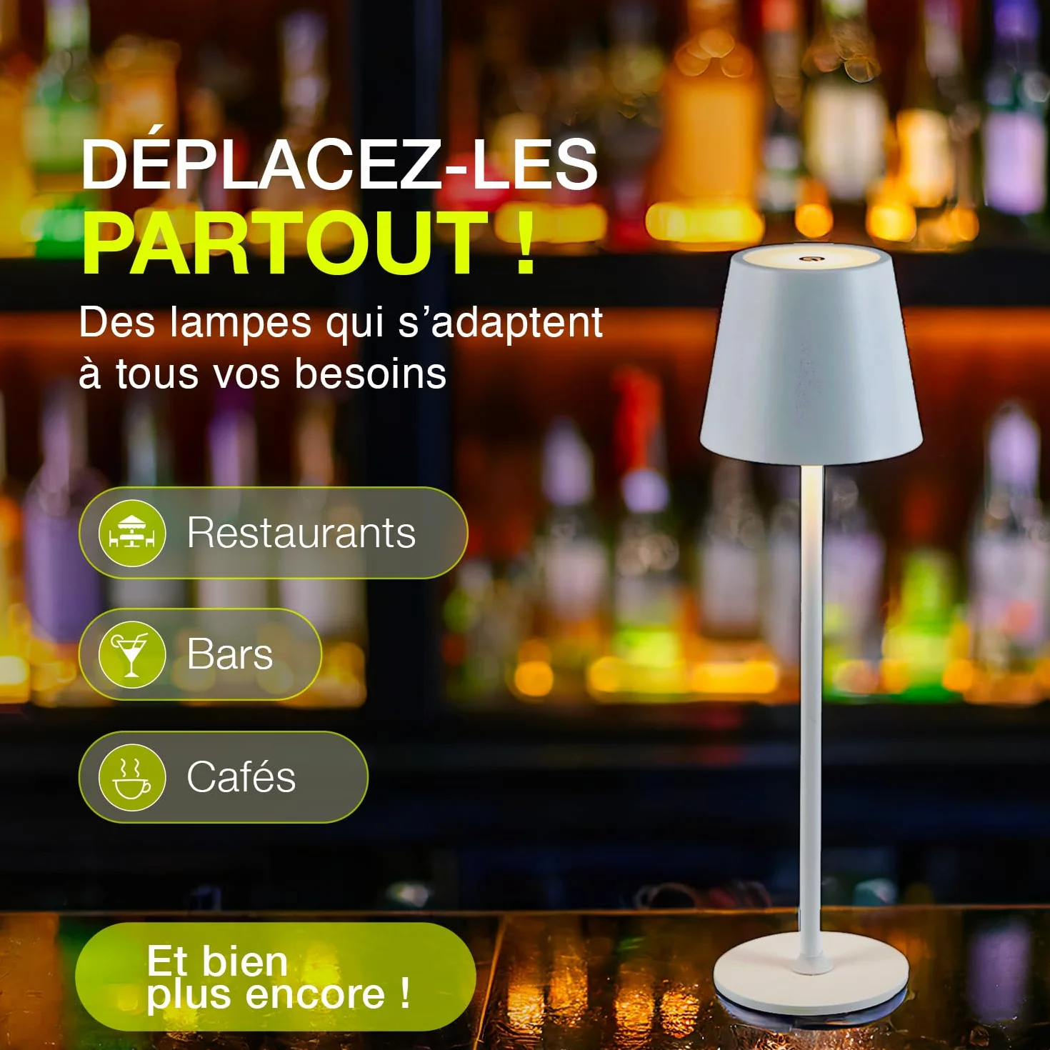 Lot de 4 Lampes de Table Sans Fil Rechargeables LED USB-C Tactile Variateur Lumière Chaude Métal Or - Marque Française