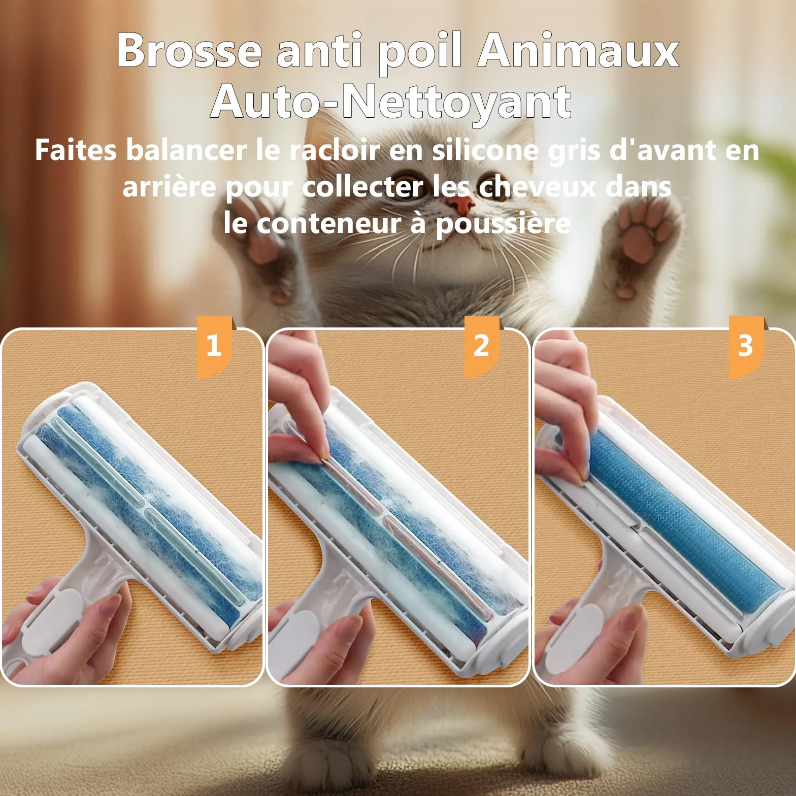ACE2ACE Brosse Anti Poils Animaux pour Chat Chien, Rouleau Ramasse Poils Réutilisable