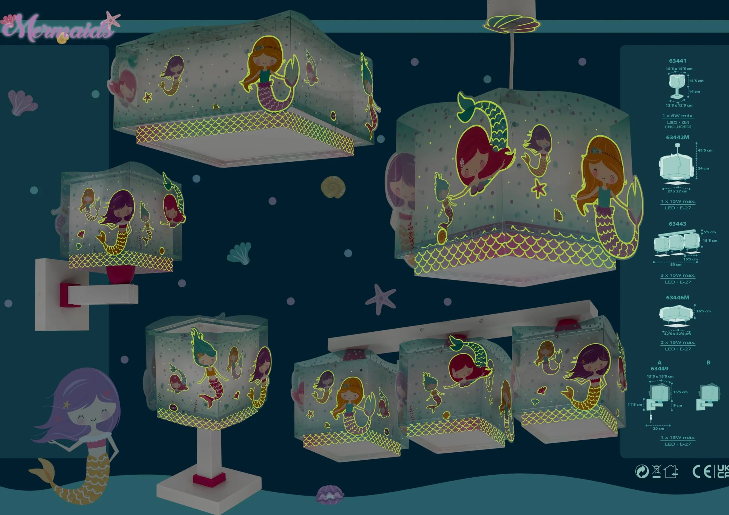 Dalber Applique murale Sirènes Mermaids E27 Lumière chambre enfant