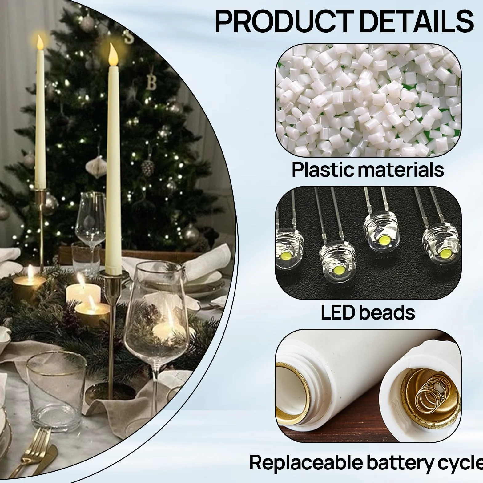 Bougie Longue LED 6 Pièces Flamme Vacillante Électrique Décoration Noël Anniversaire Maison