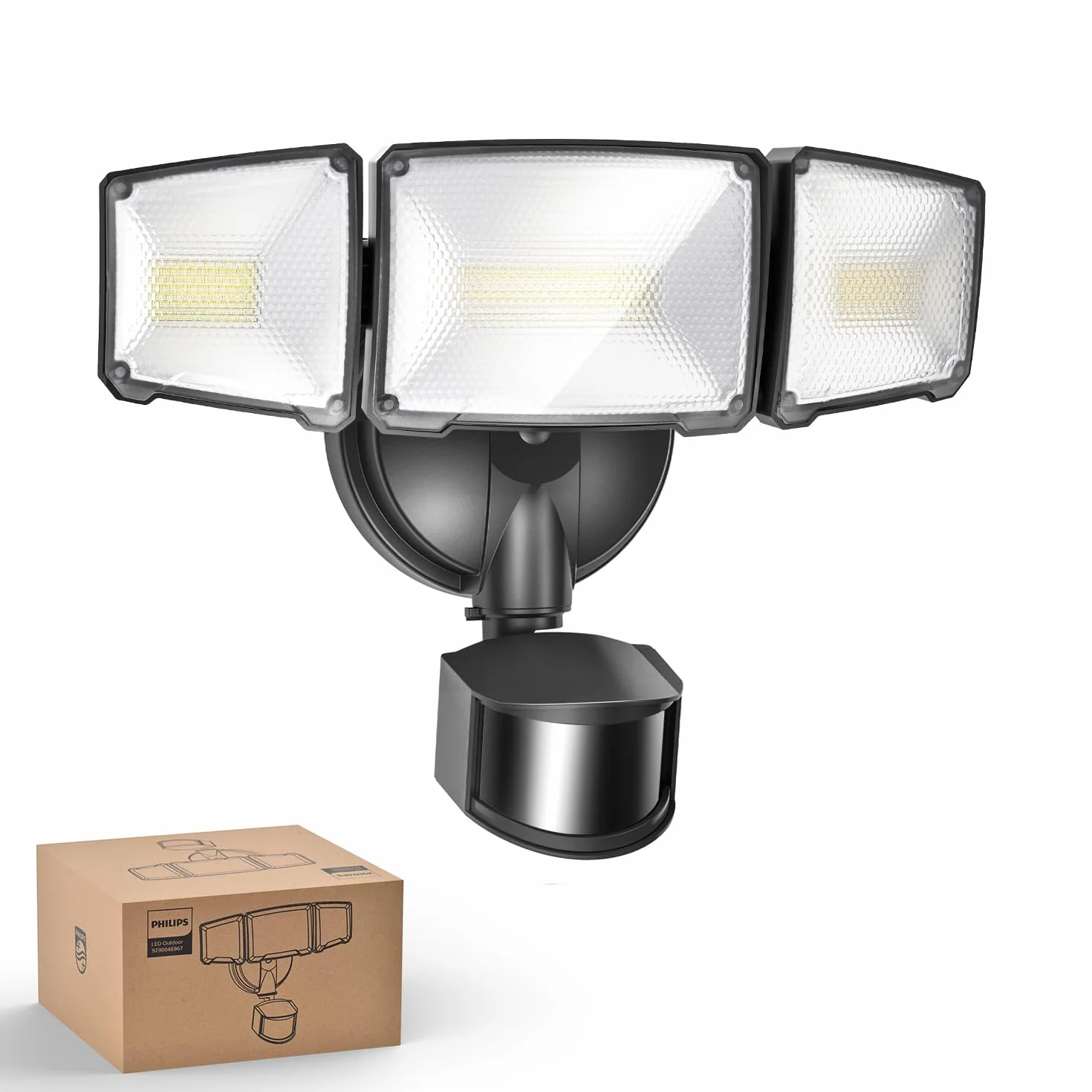 Philips Sécurité Lampe LED 24W 3500LM Détecteur de Mouvement PIR Extérieur 5000K 3 Têtes Orientables Étanche